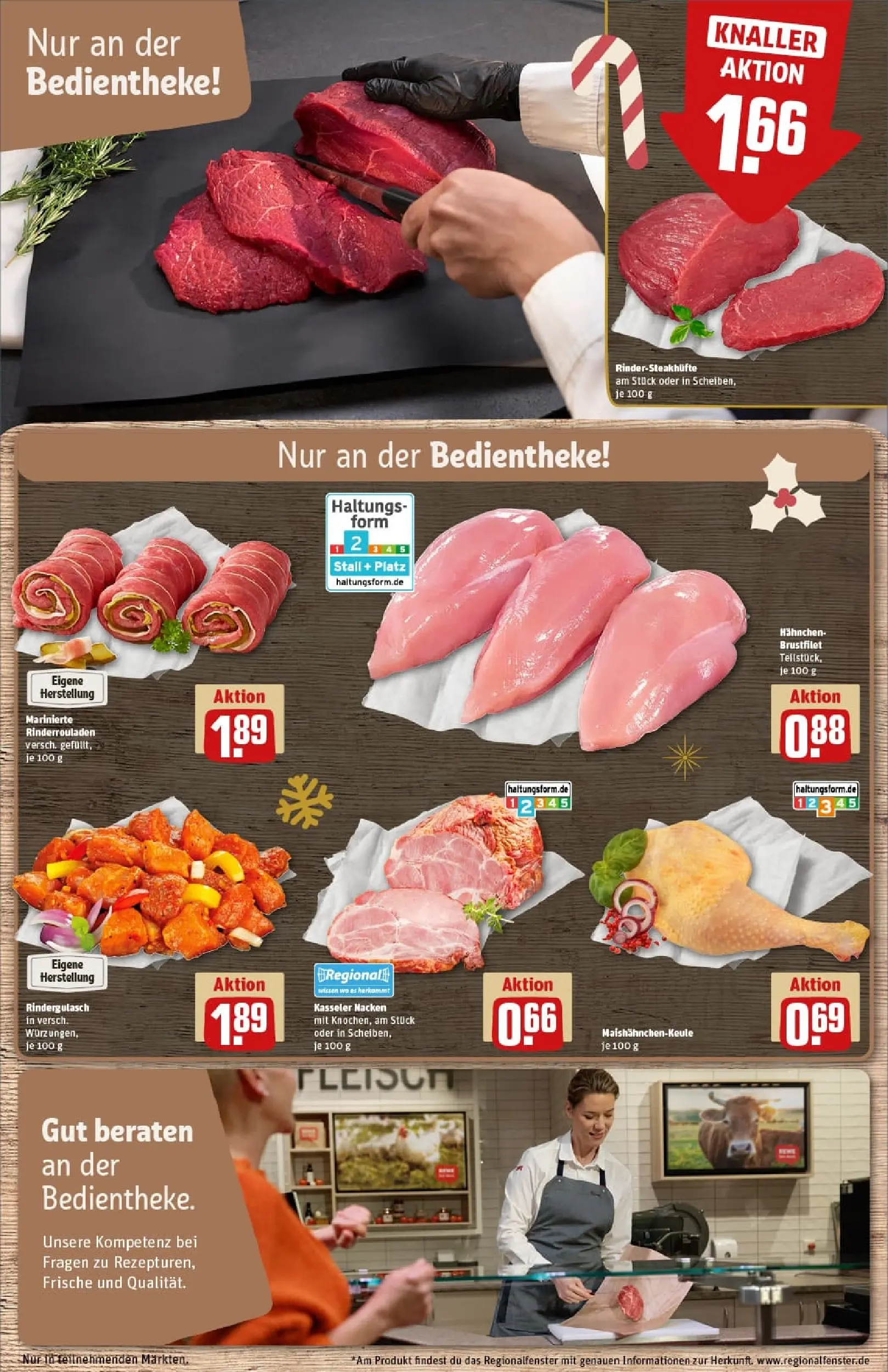 REWE Prospekt ab 15.12.2025 zum Blättern » Angebote | Seite: 10 | Produkte: Rinderrouladen, Rindergulasch, Hahnchen, Kasseler nacken