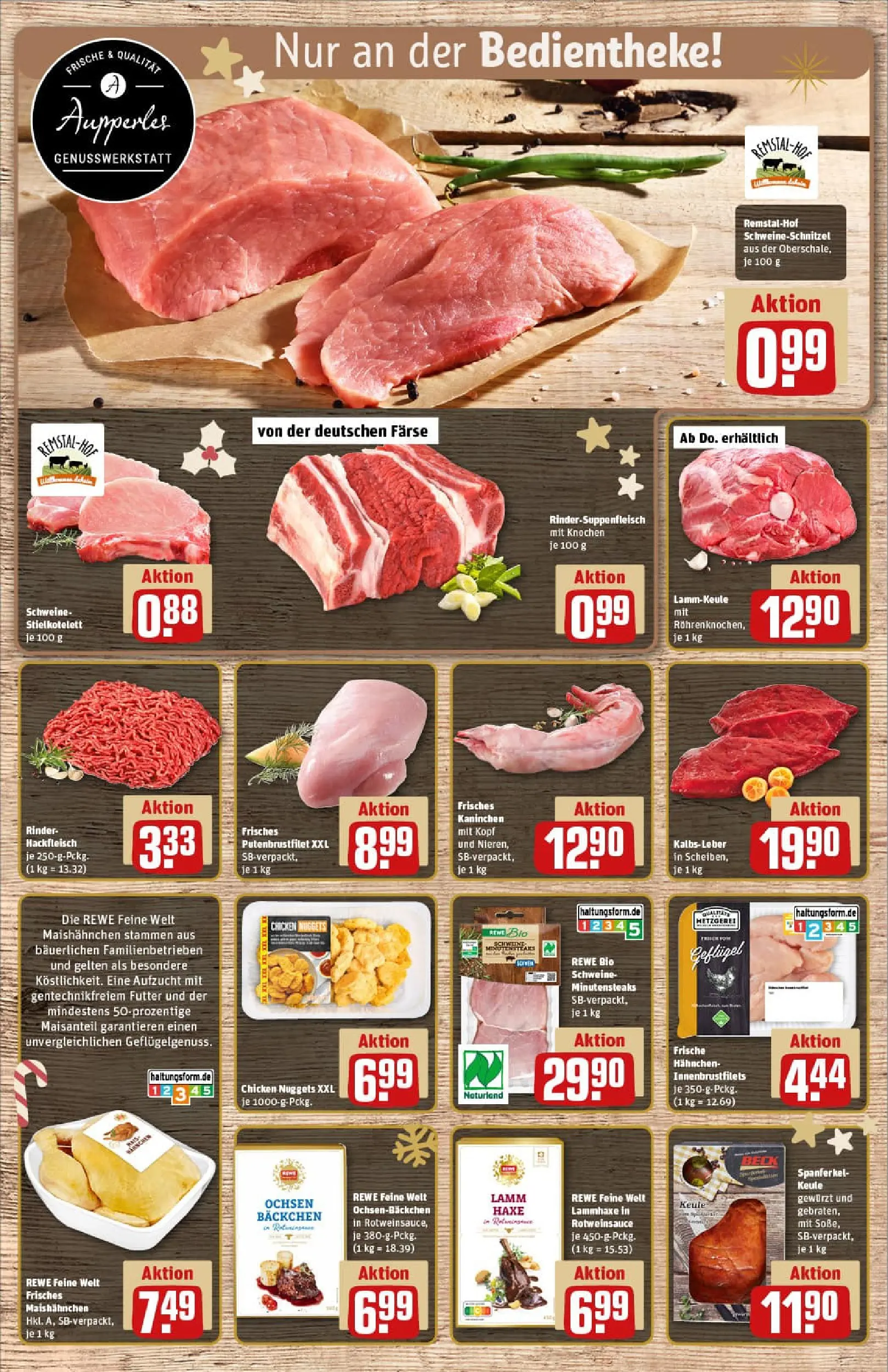 REWE Prospekt ab 15.12.2025 zum Blättern » Angebote | Seite: 8 | Produkte: Lammkeule, Hahnchen, Steak, Hackfleisch