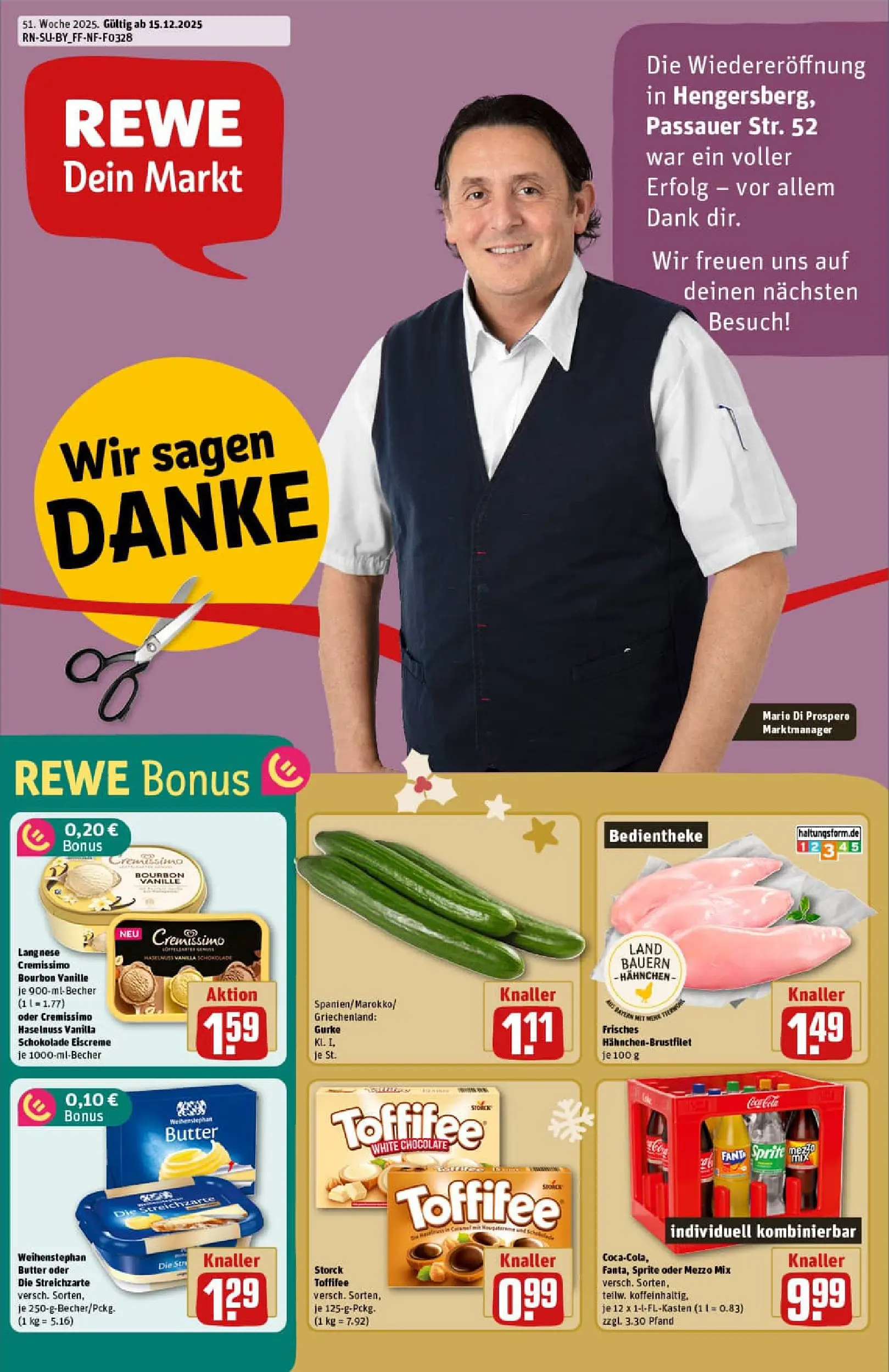 REWE Prospekt ab 15.12.2025 zum Blättern » Angebote | Seite: 1 | Produkte: Mezzo mix, Butter, Schokolade, Toffifee