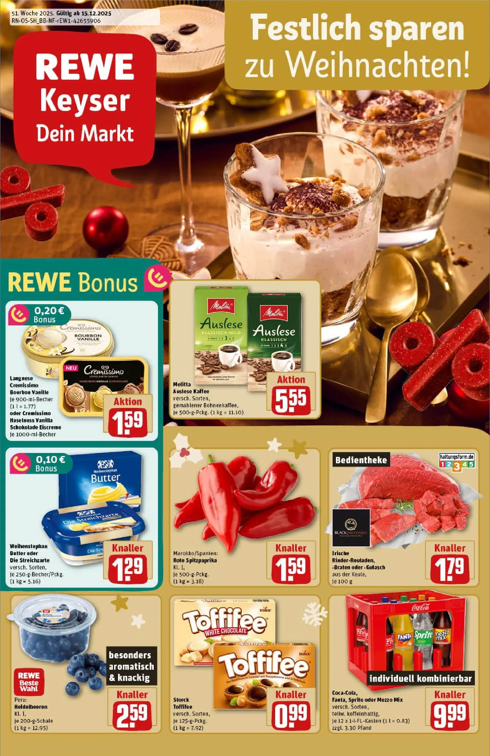 REWE Prospekt ab 15.12.2025 zum Blättern » Angebote | Seite: 1 | Produkte: Mezzo mix, Sprite, Butter, Schokolade