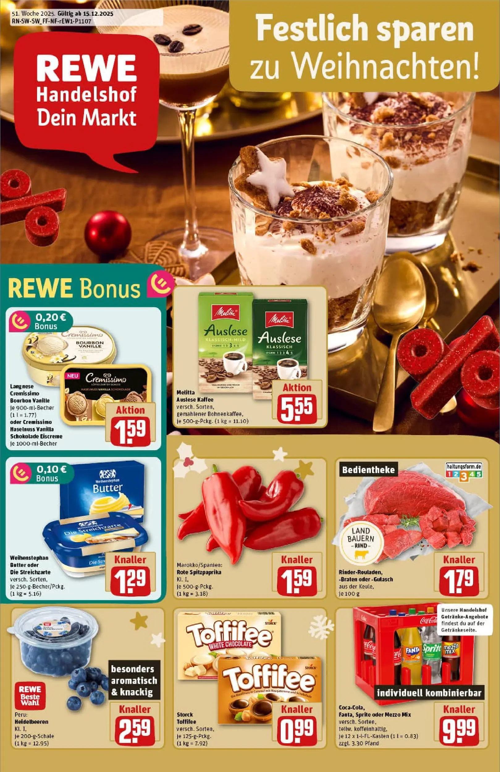 REWE Prospekt ab 15.12.2025 zum Blättern » Angebote | Seite: 1 | Produkte: Butter, Eiscreme, Toffifee, Bourbon