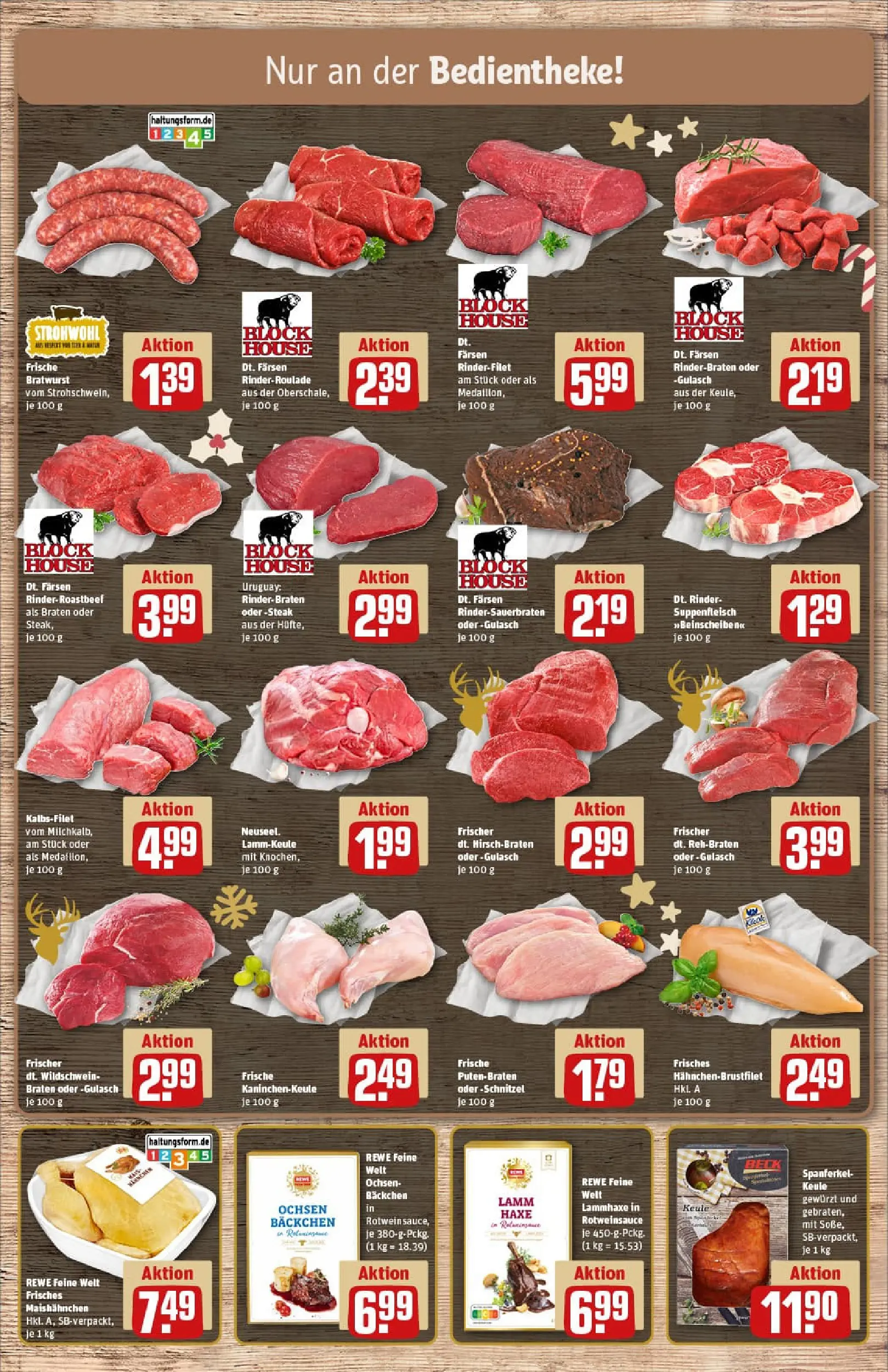 REWE Prospekt ab 15.12.2025 zum Blättern » Angebote | Seite: 8 | Produkte: Rinderbraten, Rotwein, Bratwurst, Steak