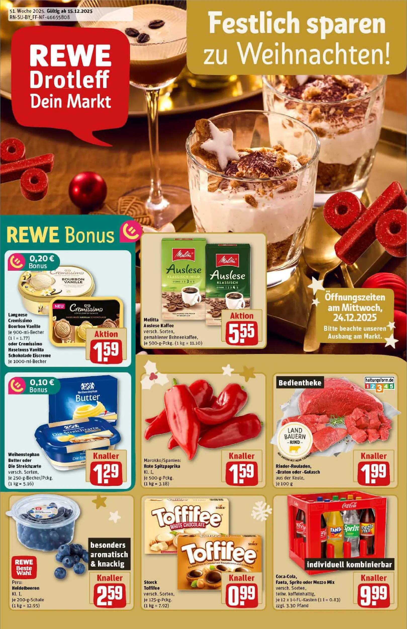 REWE Prospekt ab 15.12.2025 zum Blättern » Angebote | Seite: 1 | Produkte: Butter, Schokolade, Weihenstephan butter, Gulasch