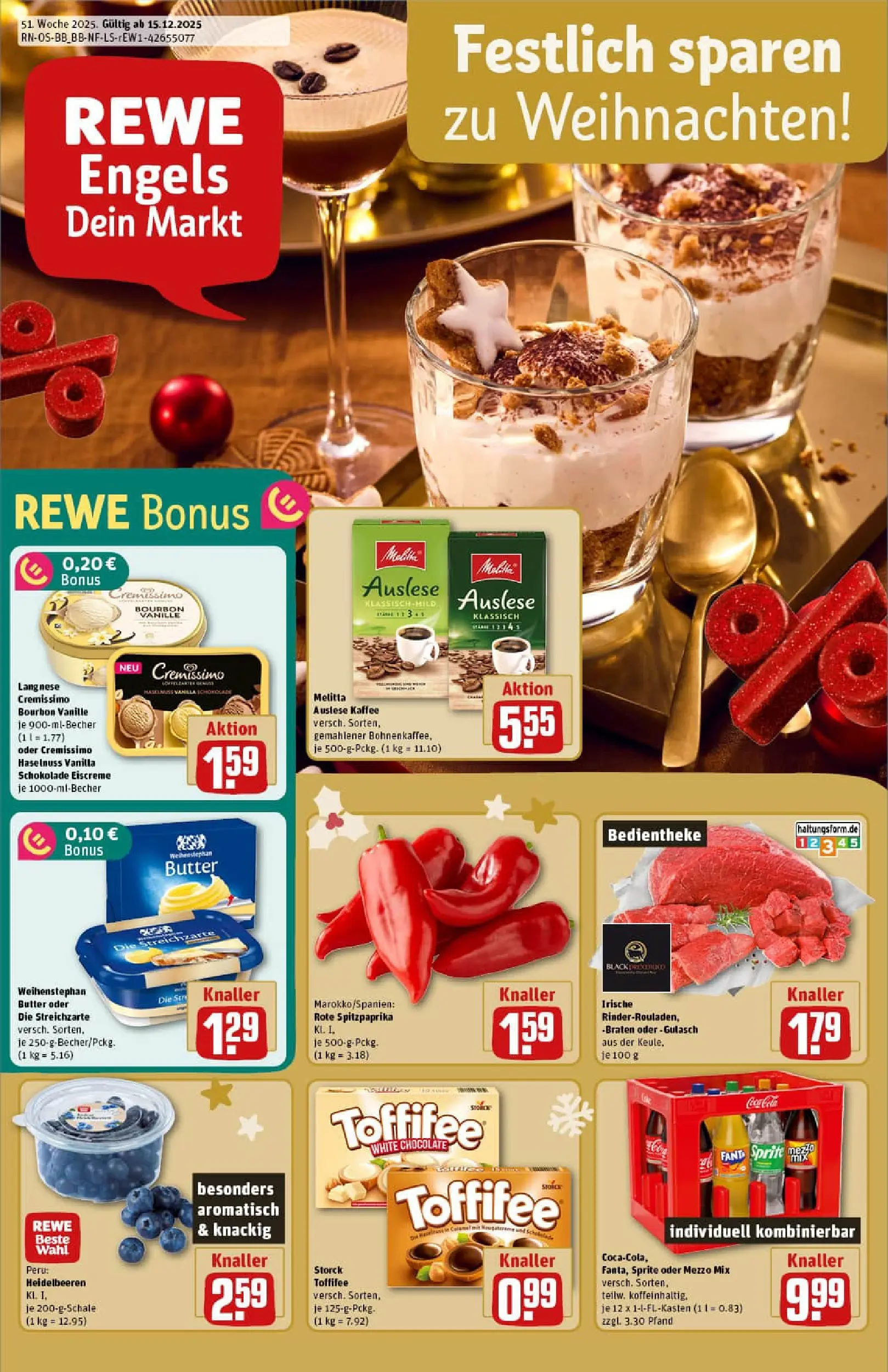 REWE Prospekt ab 15.12.2025 zum Blättern » Angebote | Seite: 1 | Produkte: Melitta, Cremissimo, Mezzo mix, Eiscreme