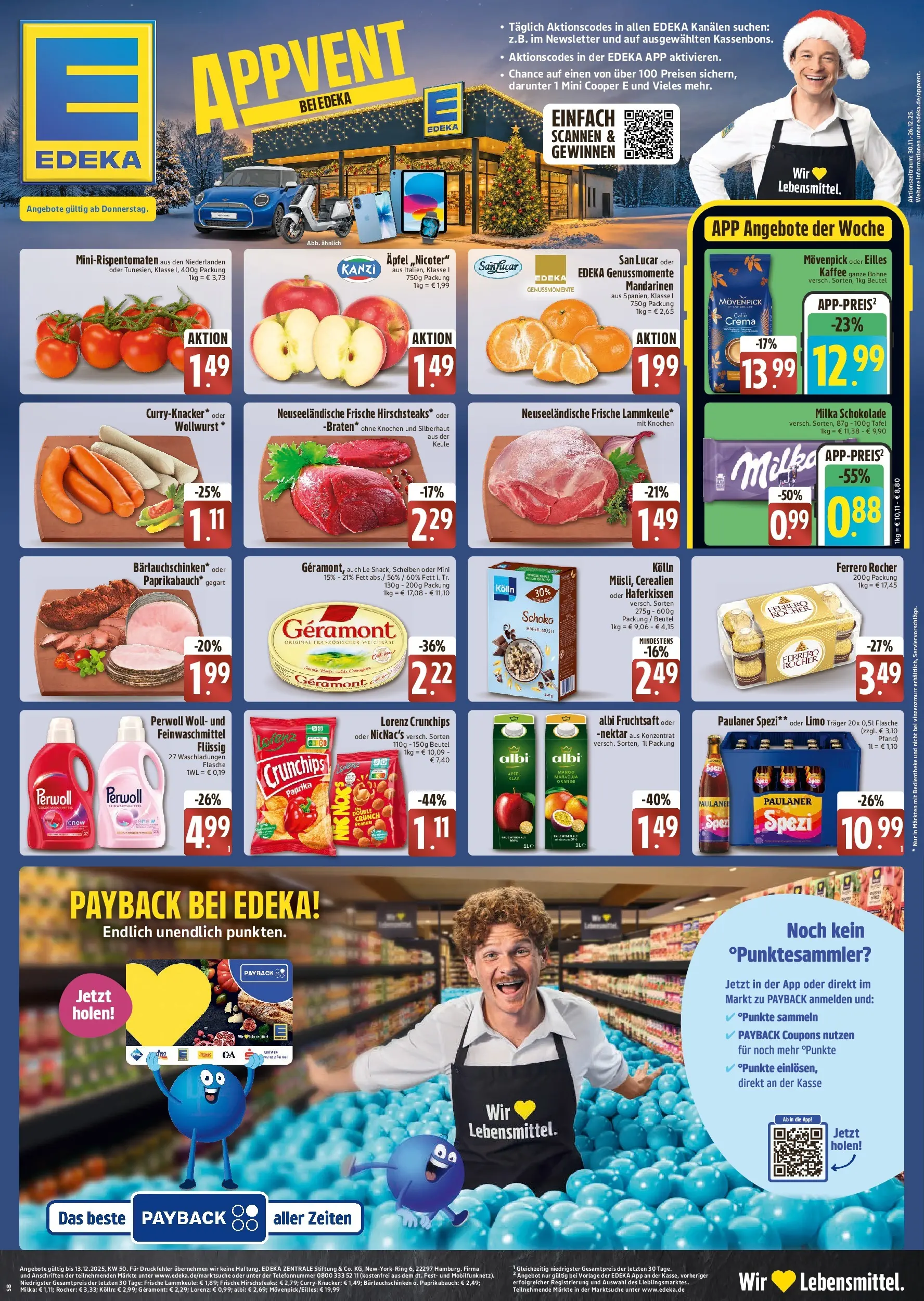 Trinkgut - E center: Zeitungsinserat (ab 10.12.2025) » Angebote online | Seite: 1 | Produkte: Geramont, Schokolade, Äpfel, Paulaner