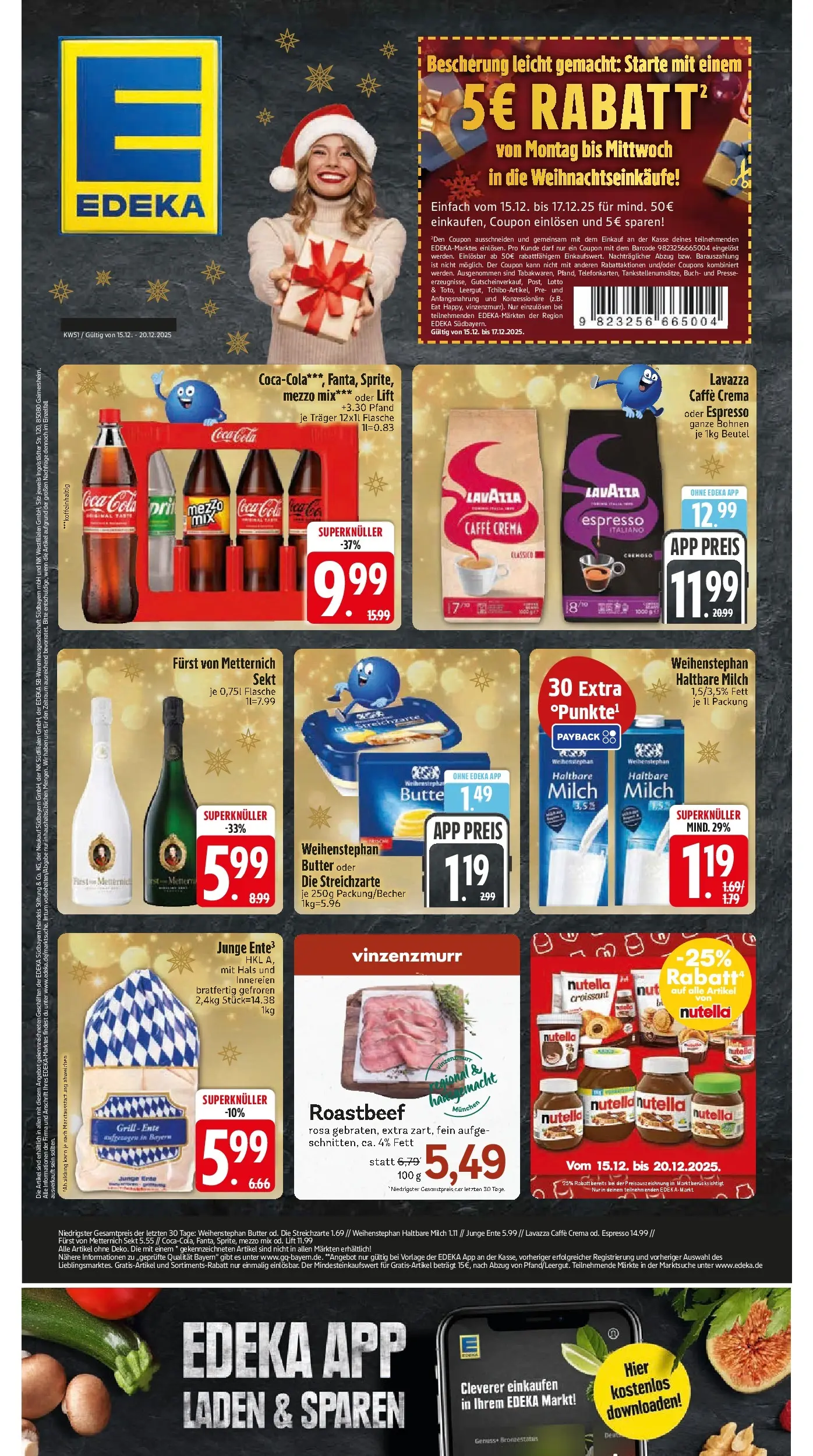 Edeka prospekt Ottobrunn	 (ab 15.12.2025) » Angebote Online | Seite: 1 | Produkte: Furst von metternich, Cola, Haltbare milch, Roastbeef