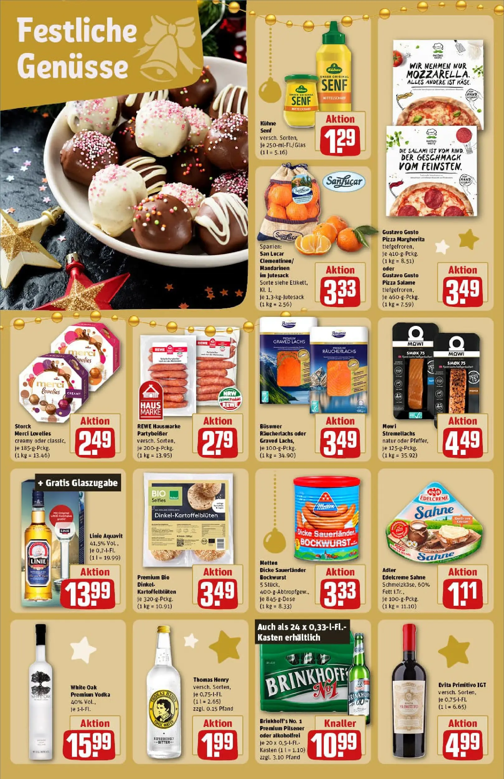 REWE Prospekt ab 15.12.2025 zum Blättern » Angebote | Seite: 16 | Produkte: Bockwurst, Merci, Dicke sauerlander bockwurst, Pizza