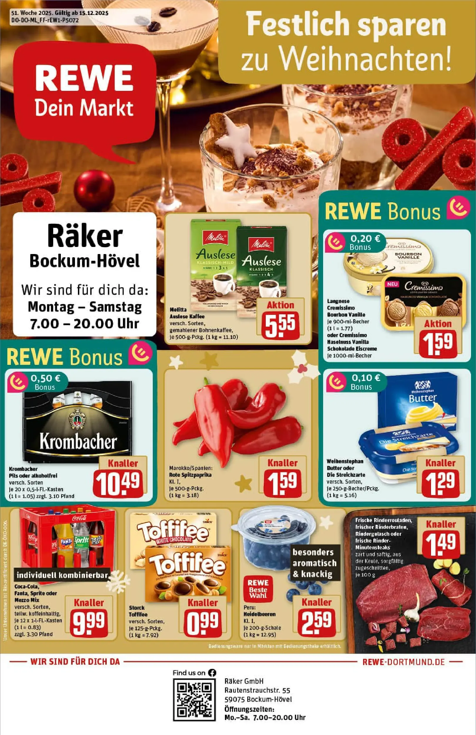 REWE Prospekt ab 15.12.2025 zum Blättern » Angebote | Seite: 1 | Produkte: Rindergulasch, Cremissimo, Sprite, Uhr