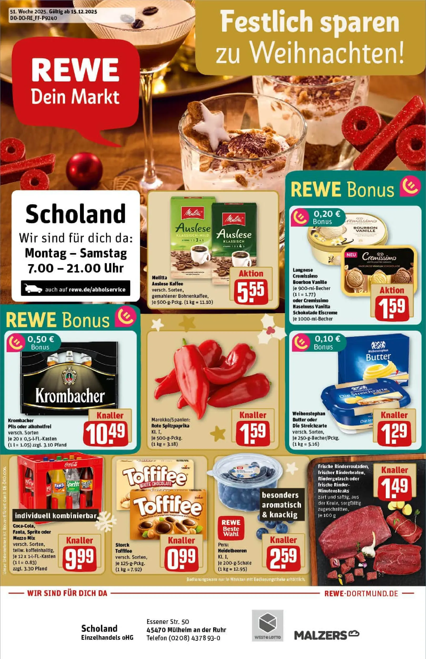 REWE Prospekt ab 15.12.2025 zum Blättern » Angebote | Seite: 1 | Produkte: Langnese cremissimo, Schokolade, Eiscreme, Uhr