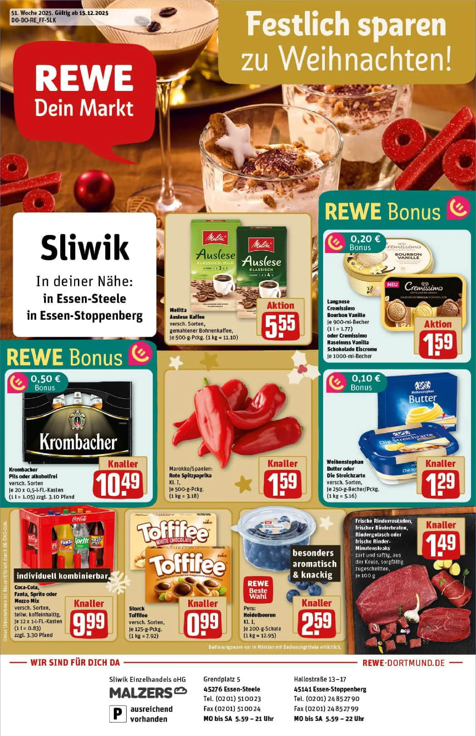 REWE Prospekt ab 15.12.2025 zum Blättern » Angebote | Seite: 1 | Produkte: Rindergulasch, Mezzo mix, Weihenstephan butter, Bourbon