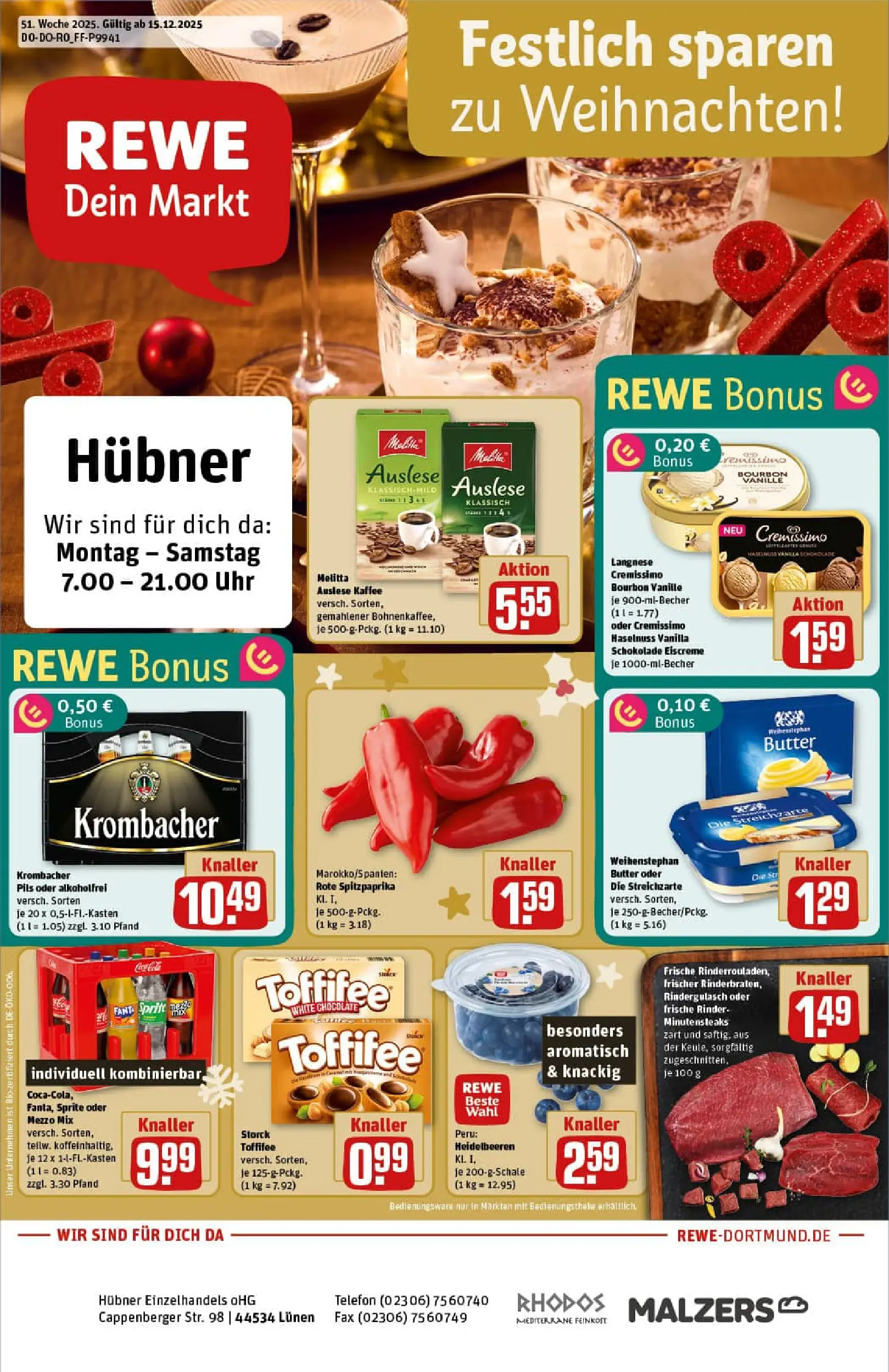 REWE Prospekt ab 15.12.2025 zum Blättern » Angebote | Seite: 1 | Produkte: Melitta, Eiscreme, Heidelbeeren, Oder mezzo mix