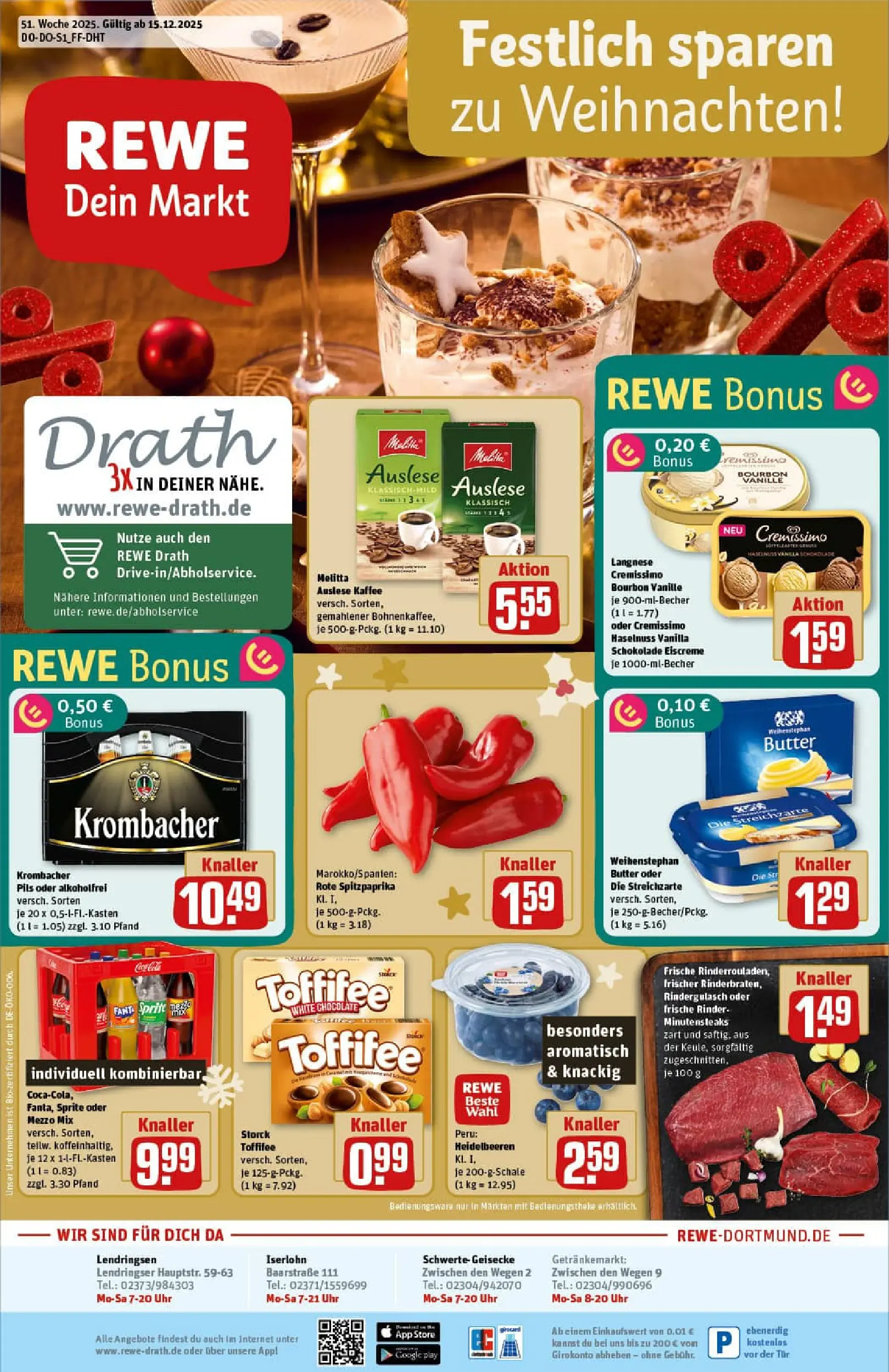 REWE Prospekt ab 15.12.2025 zum Blättern » Angebote | Seite: 1 | Produkte: Tür, Heidelbeeren, Toffifee, Bourbon