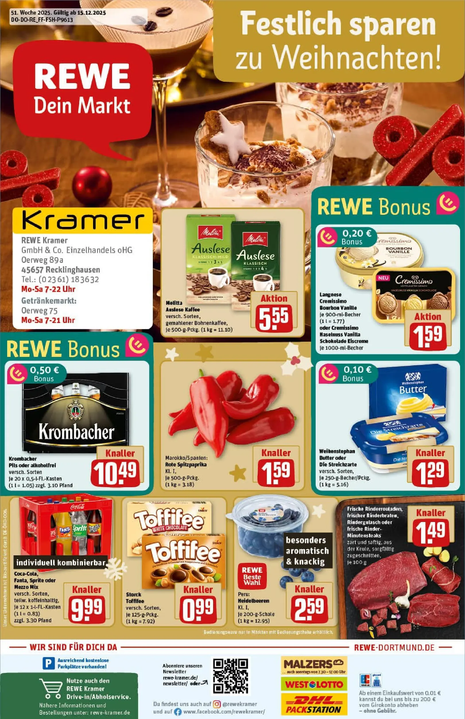 REWE Prospekt ab 15.12.2025 zum Blättern » Angebote | Seite: 1 | Produkte: Melitta, Langnese, Fanta, Krombacher