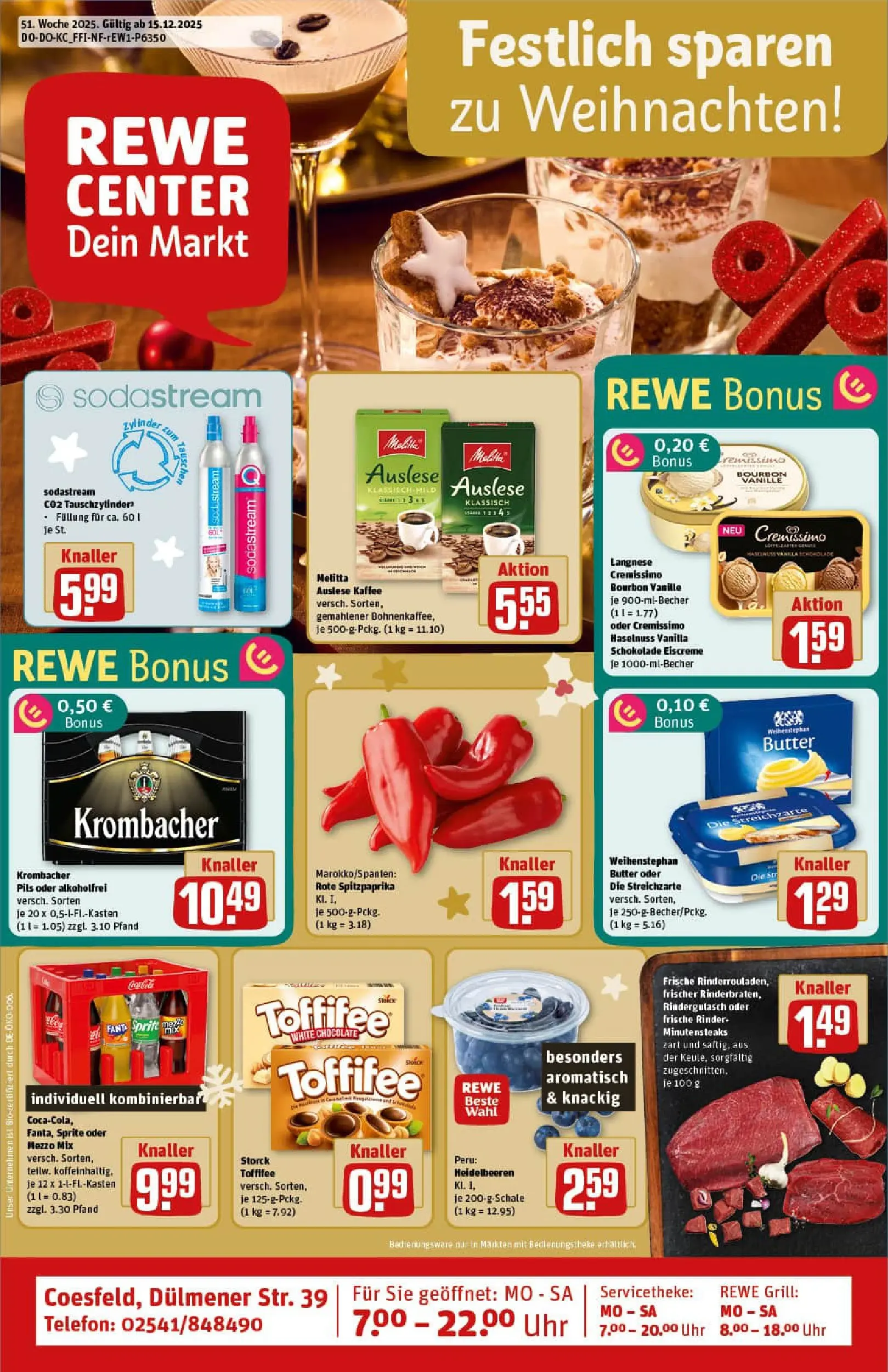 REWE Prospekt ab 15.12.2025 zum Blättern » Angebote | Seite: 1 | Produkte: Melitta, Kaffee, Schokolade, Weihenstephan butter