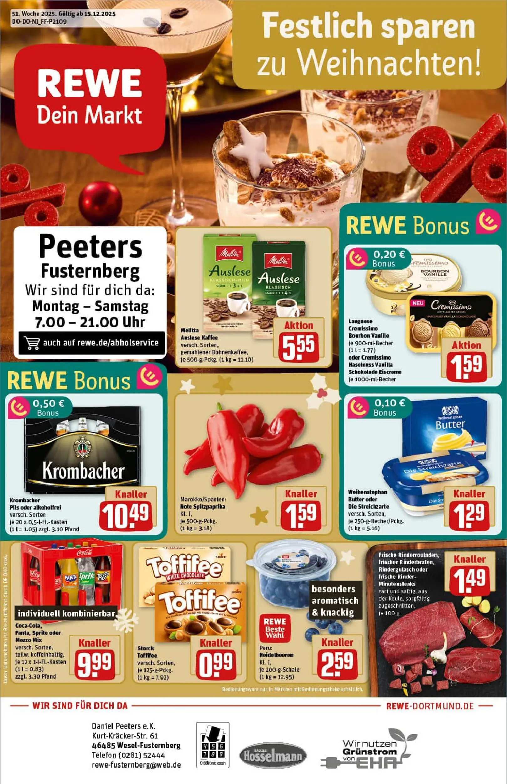 REWE Prospekt ab 15.12.2025 zum Blättern » Angebote | Seite: 1 | Produkte: Fanta, Sprite, Heidelbeeren, Bourbon