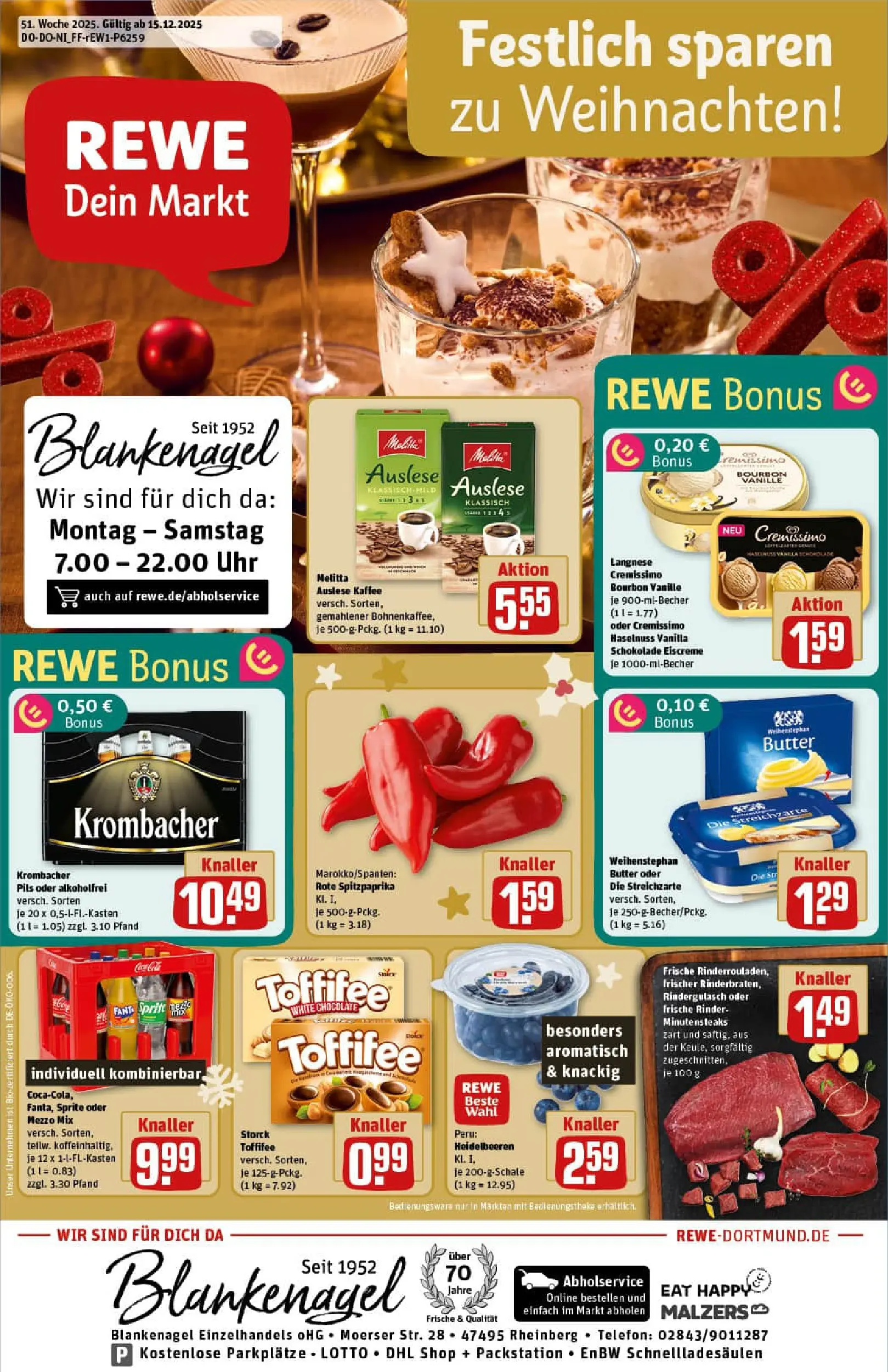REWE Prospekt ab 15.12.2025 zum Blättern » Angebote | Seite: 1 | Produkte: Cremissimo, Pils, Weihenstephan butter, Bourbon