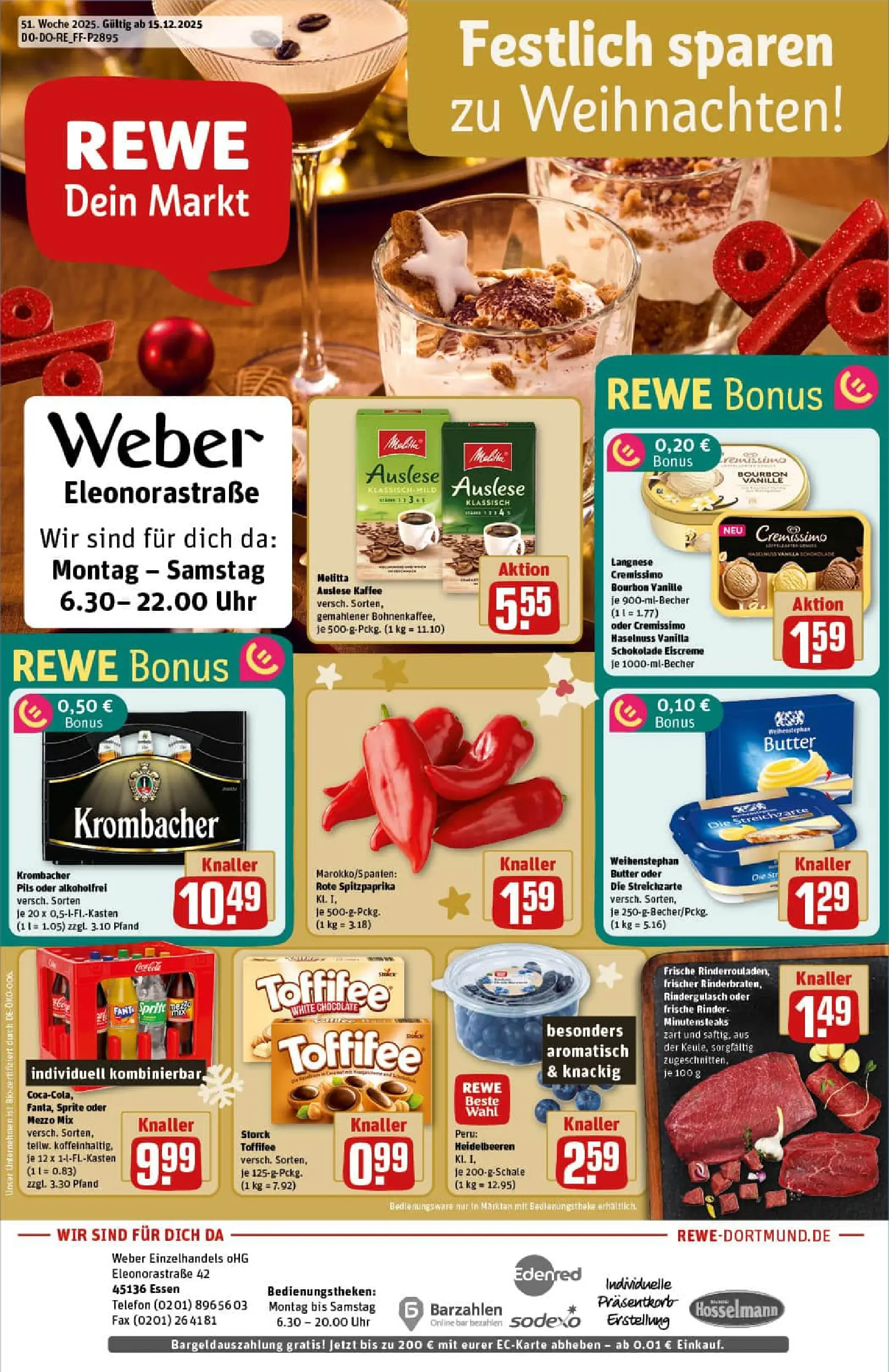 REWE Prospekt ab 15.12.2025 zum Blättern » Angebote | Seite: 1 | Produkte: Kaffee, Weihenstephan butter, Heidelbeeren, Bourbon