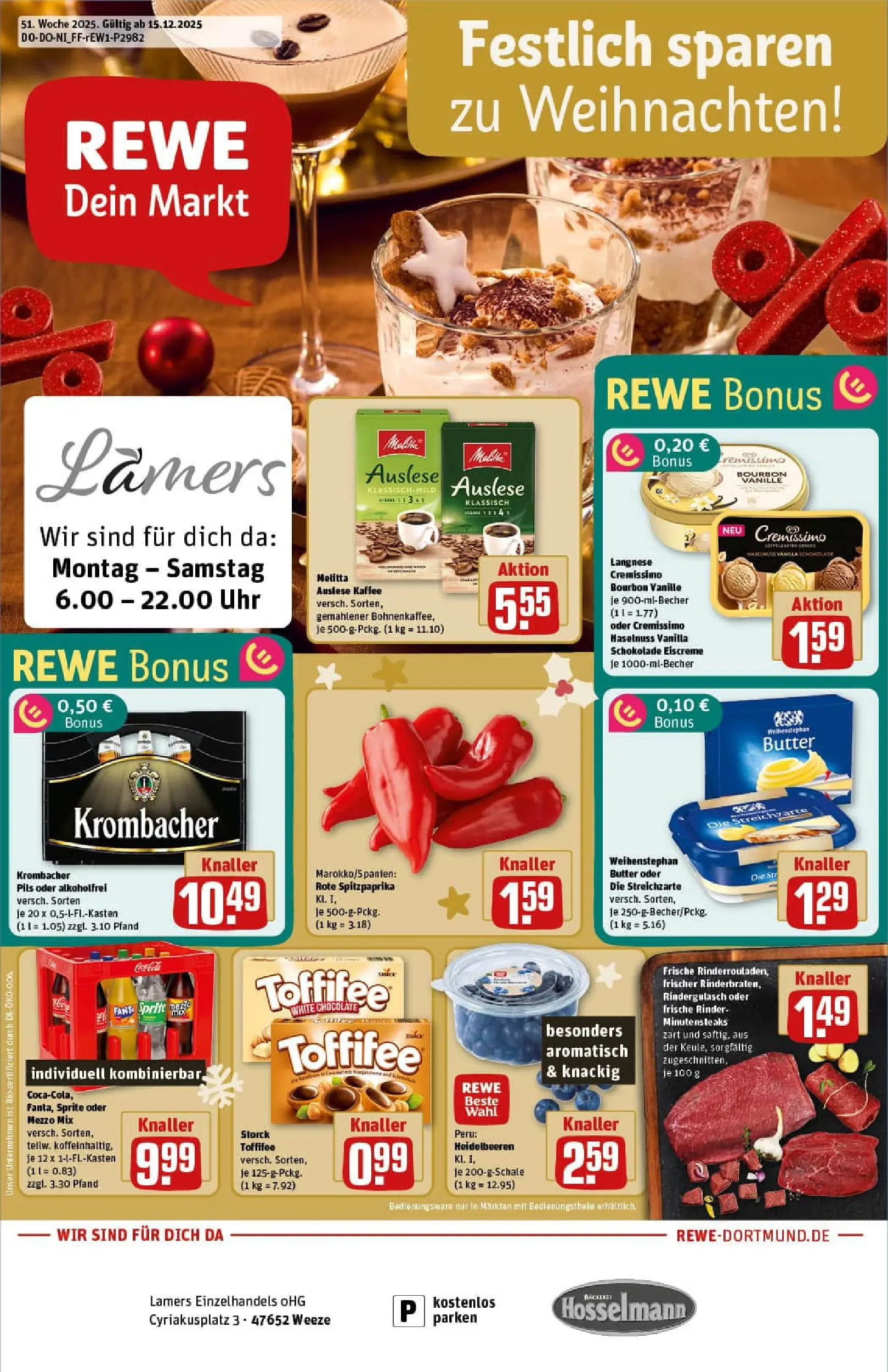 REWE Prospekt ab 15.12.2025 zum Blättern » Angebote | Seite: 1 | Produkte: Kaffee, Pils, Oder mezzo mix, Uhr