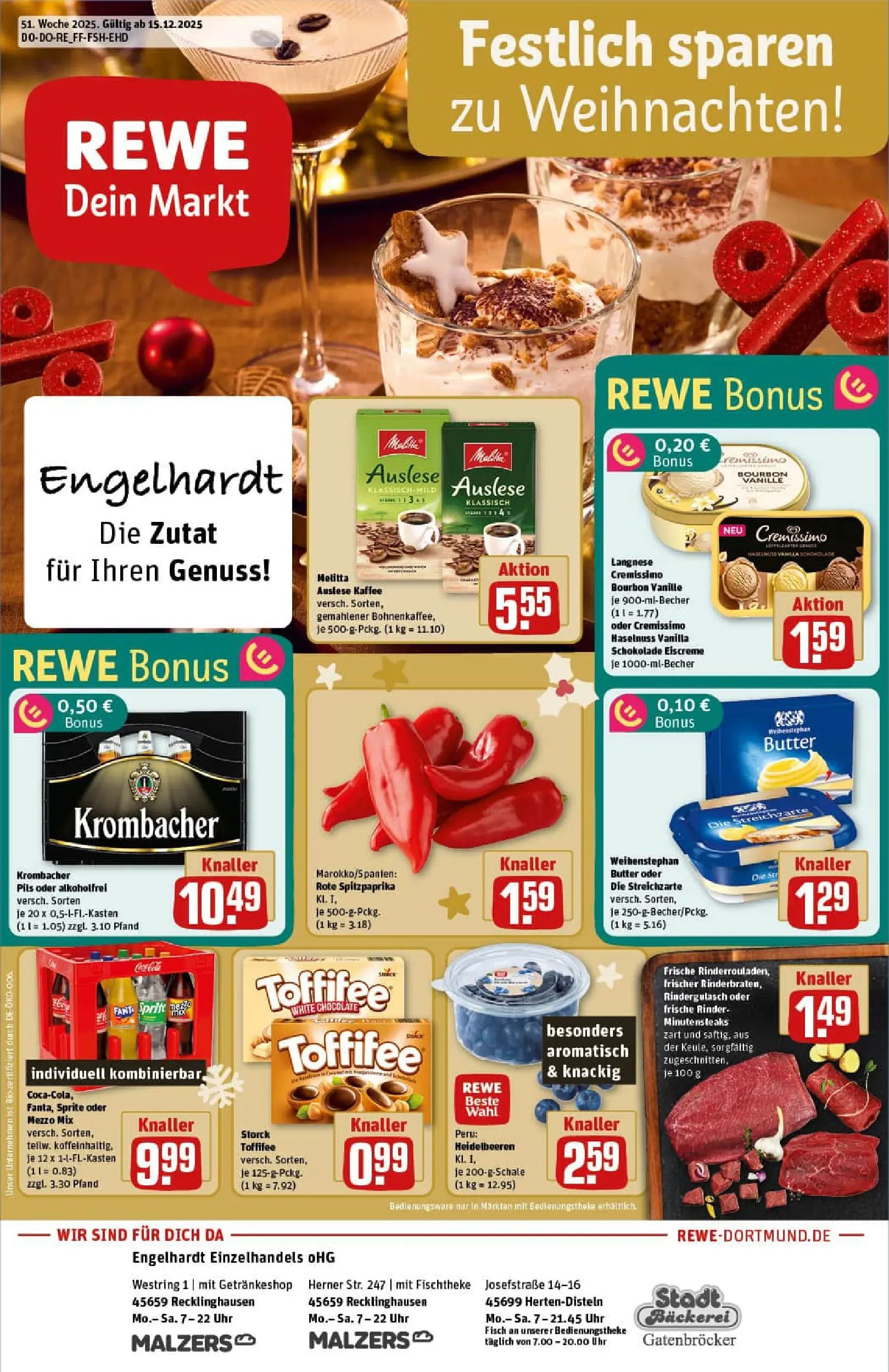 REWE Prospekt ab 15.12.2025 zum Blättern » Angebote | Seite: 1 | Produkte: Butter, Kaffee, Pils, Weihenstephan butter