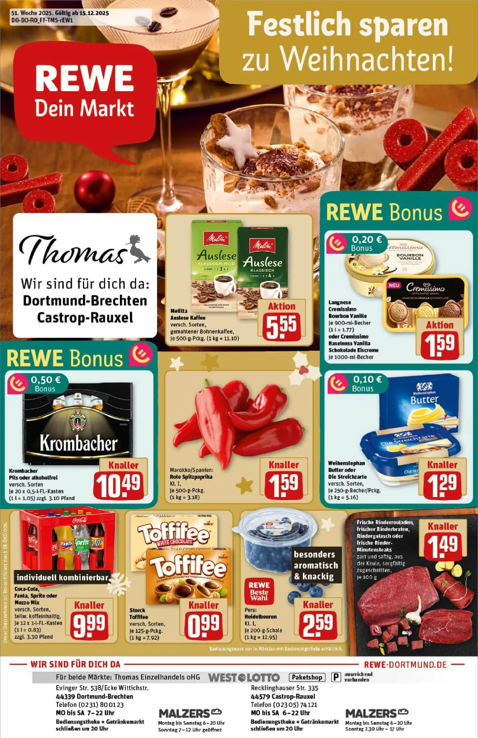 REWE Prospekt ab 15.12.2025 zum Blättern » Angebote | Seite: 1 | Produkte: Rindergulasch, Mezzo mix, Sprite, Weihenstephan butter