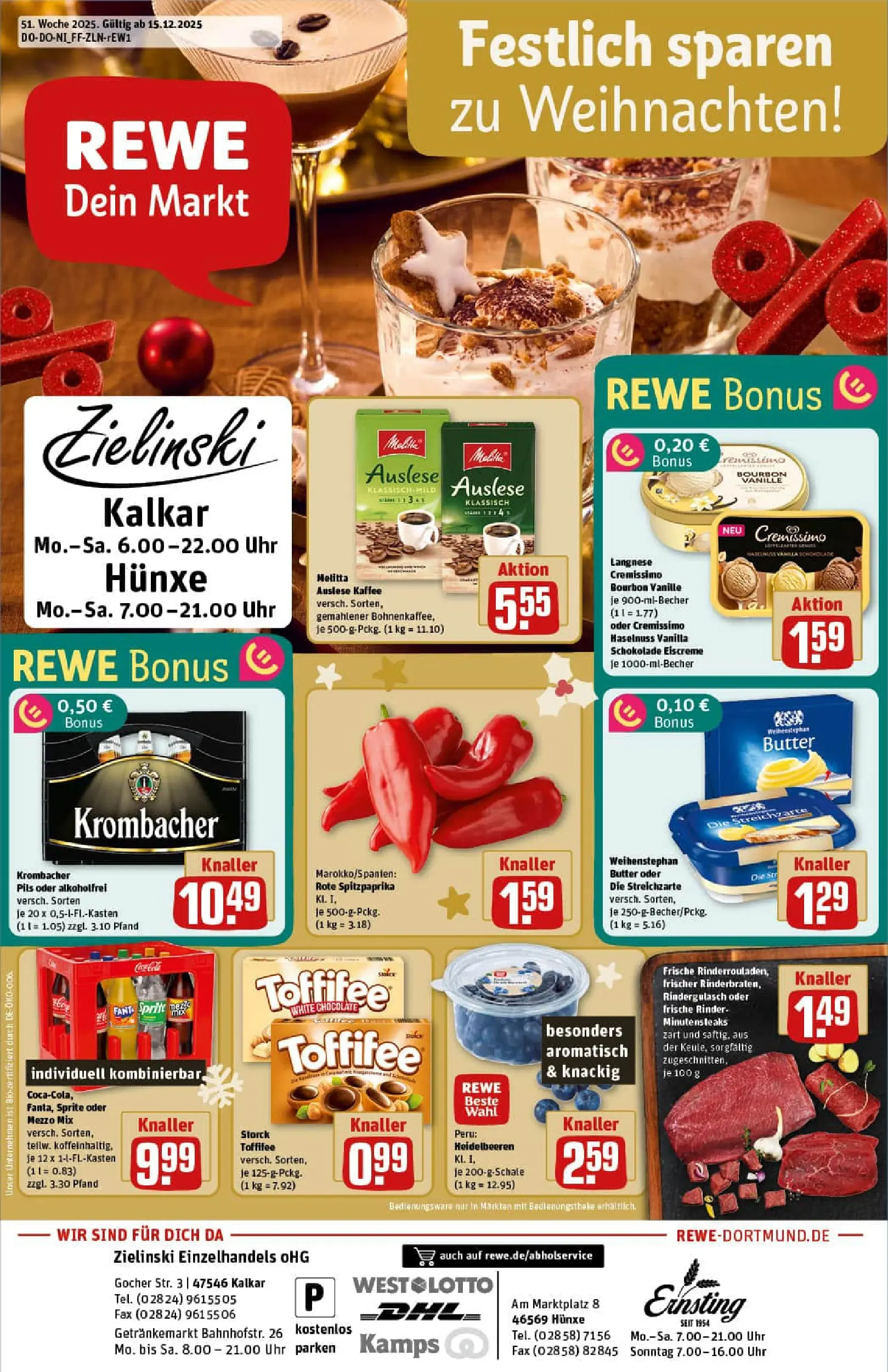 REWE Prospekt ab 15.12.2025 zum Blättern » Angebote | Seite: 1 | Produkte: Melitta, Schokolade, Weihenstephan butter, Bourbon