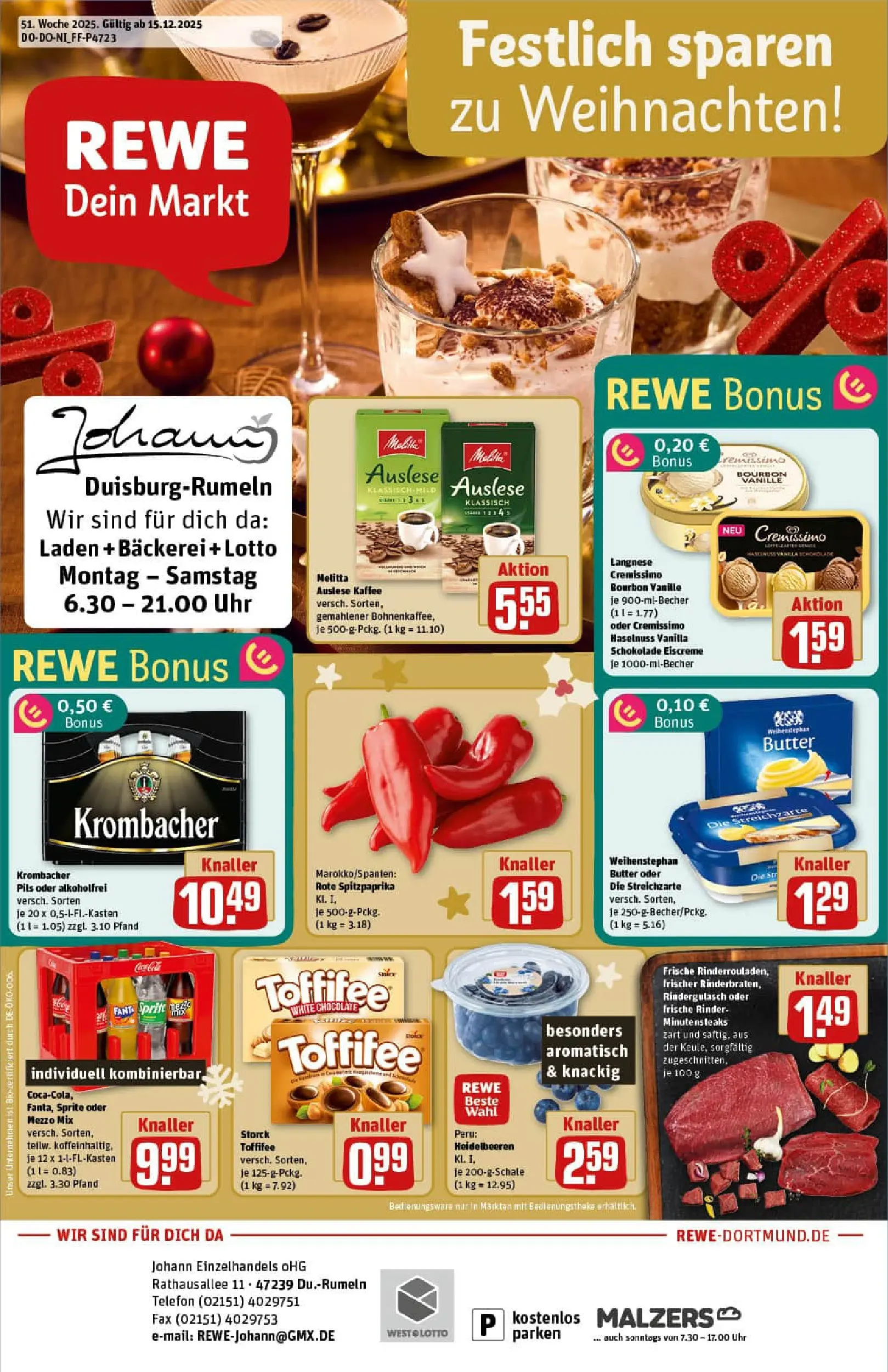 REWE Prospekt ab 15.12.2025 zum Blättern » Angebote | Seite: 1 | Produkte: Bäckerei, Mezzo mix, Butter, Uhr