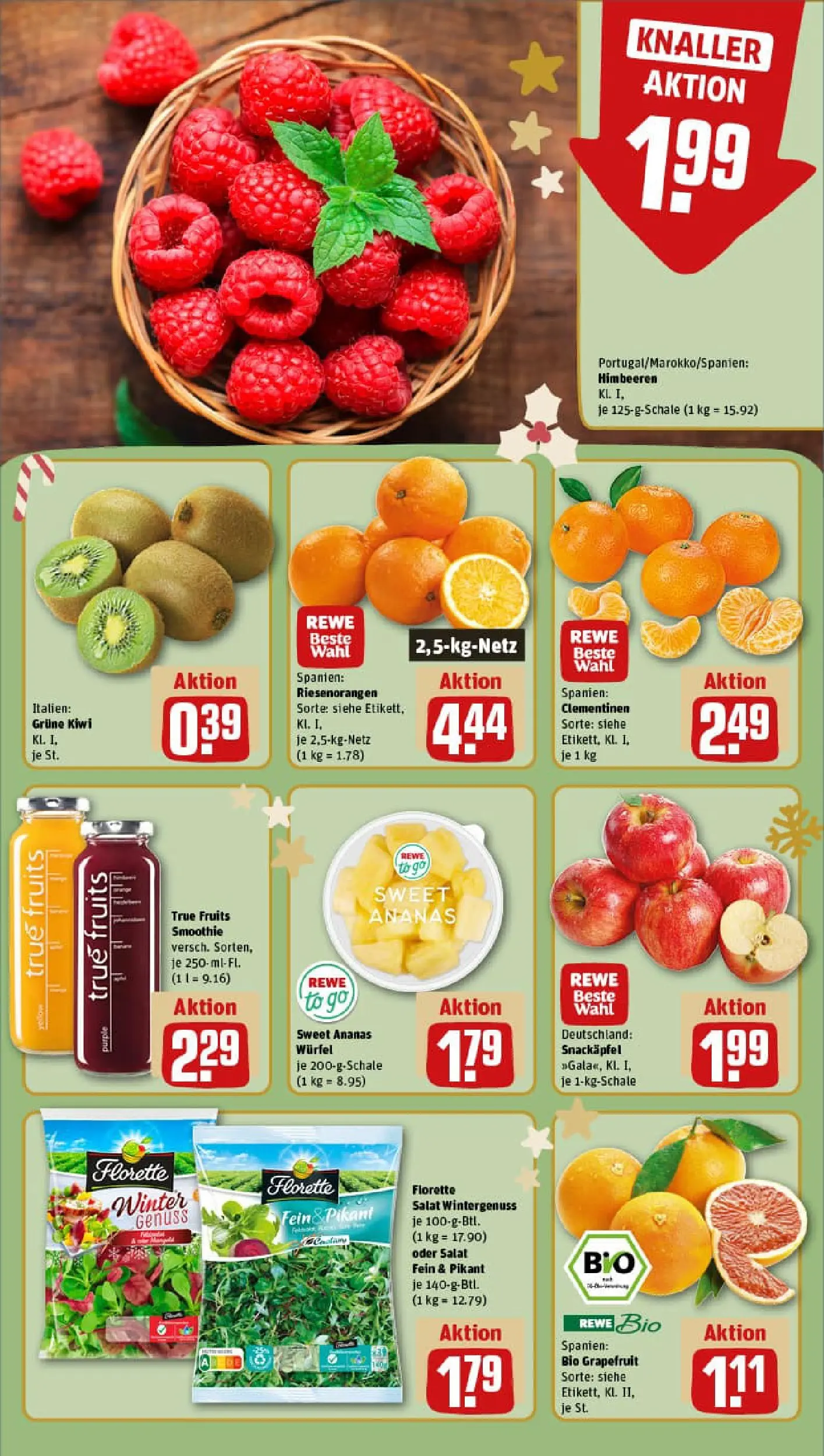 REWE Prospekt ab 15.12.2025 zum Blättern » Angebote | Seite: 8 | Produkte: Himbeeren, Ananas, Kiwi, Salat