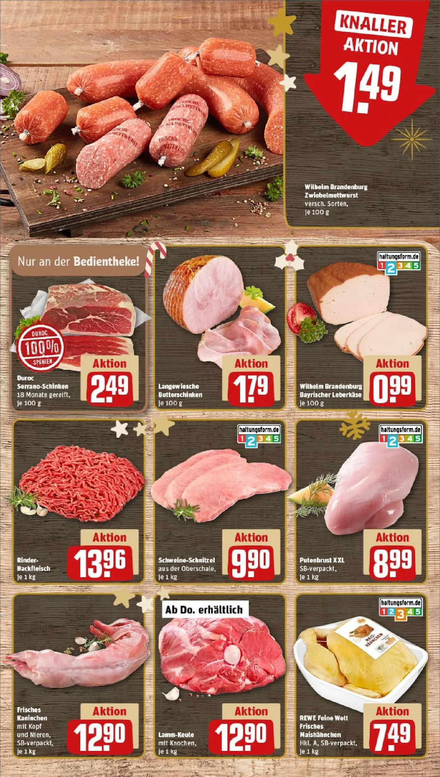 REWE Prospekt ab 15.12.2025 zum Blättern » Angebote | Seite: 10 | Produkte: Lammkeule, Kaninchen, Hackfleisch, Leberkase