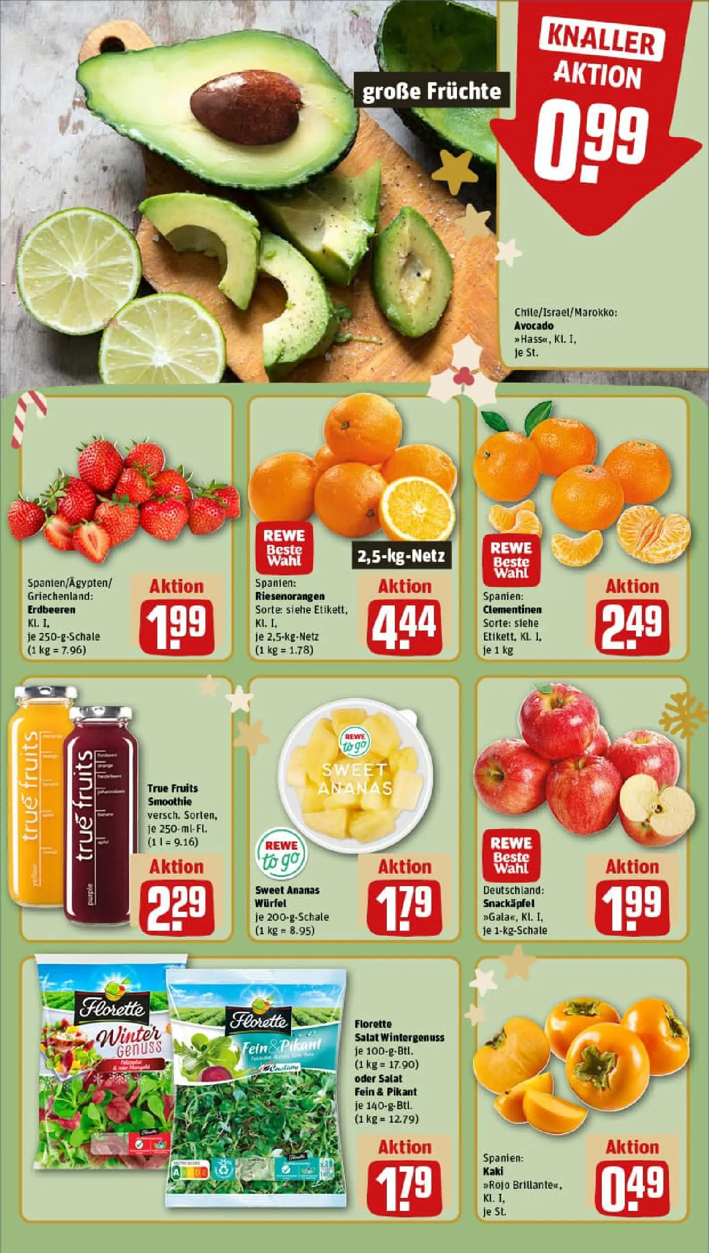 REWE Prospekt ab 15.12.2025 zum Blättern » Angebote | Seite: 8 | Produkte: Ananas, Kaki, Erdbeeren, Salat