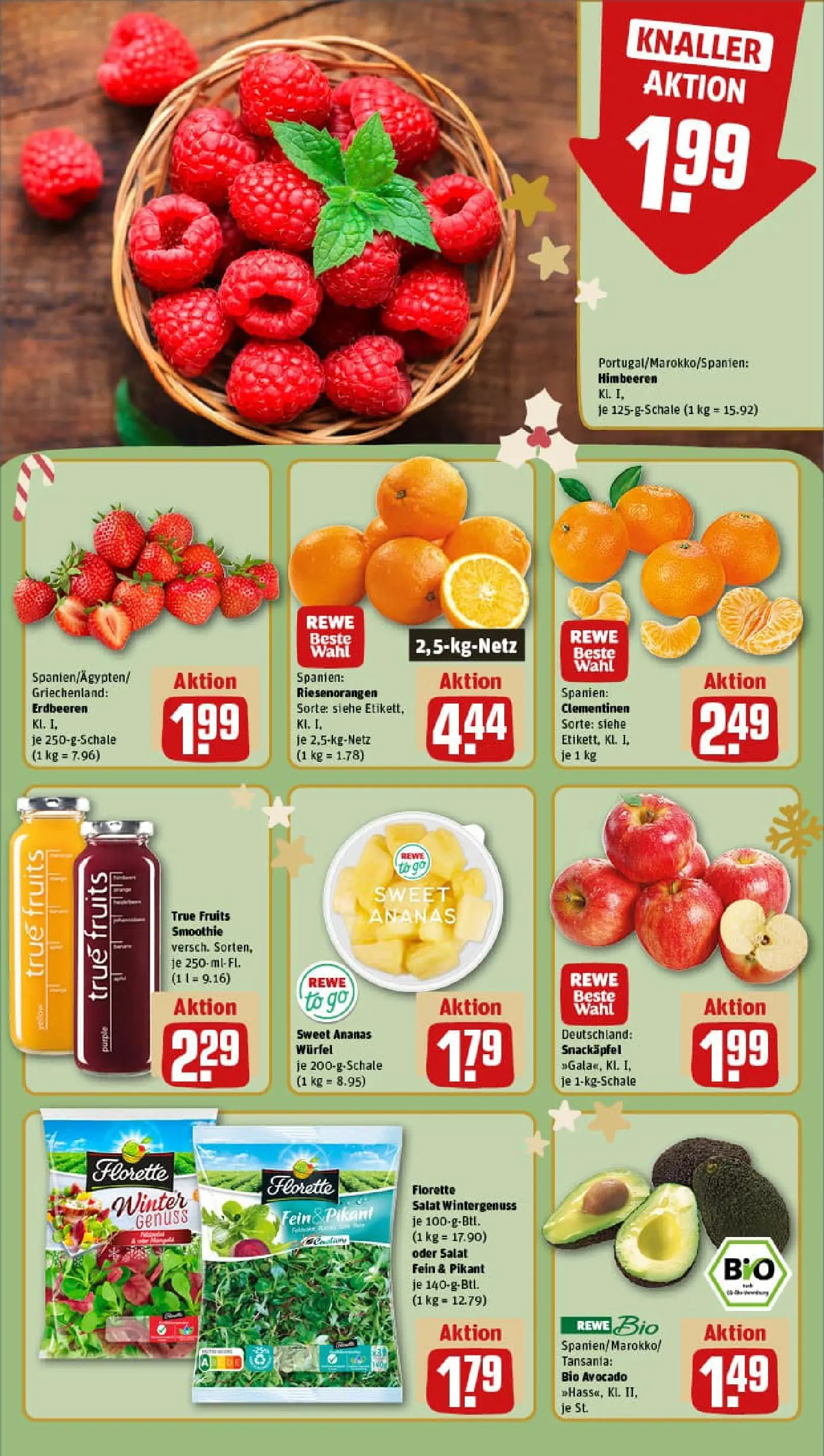 REWE Prospekt ab 15.12.2025 zum Blättern » Angebote | Seite: 8 | Produkte: Himbeeren, Avocado, Erdbeeren, Salat