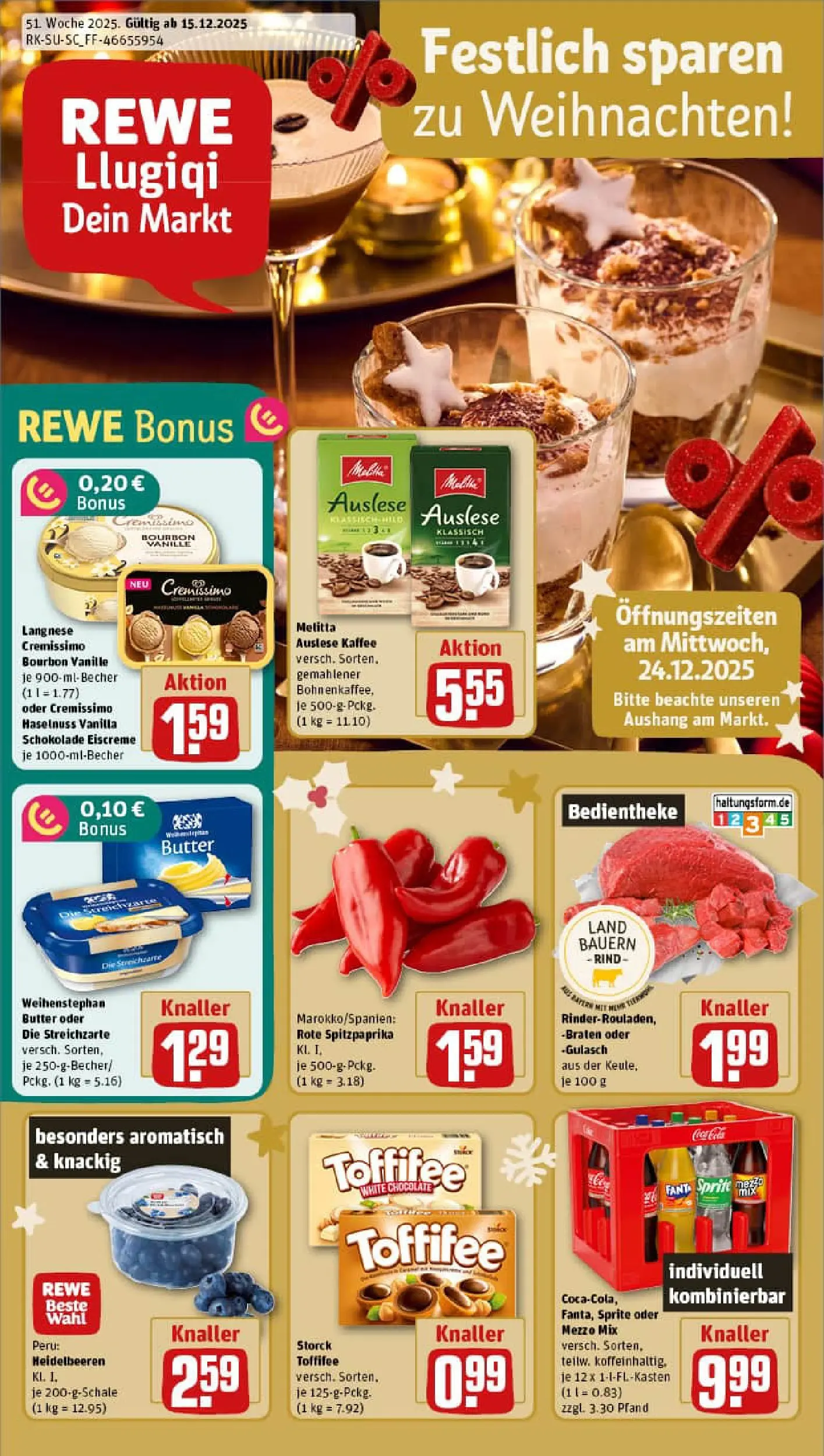 REWE Prospekt ab 15.12.2025 zum Blättern » Angebote | Seite: 1 | Produkte: Melitta, Kaffee, Oder mezzo mix, Bourbon