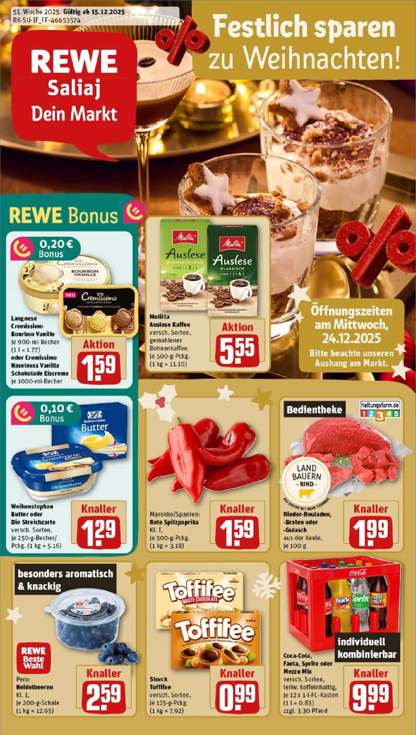 REWE Prospekt ab 15.12.2025 zum Blättern » Angebote | Seite: 1 | Produkte: Langnese, Cremissimo, Schokolade, Oder mezzo mix