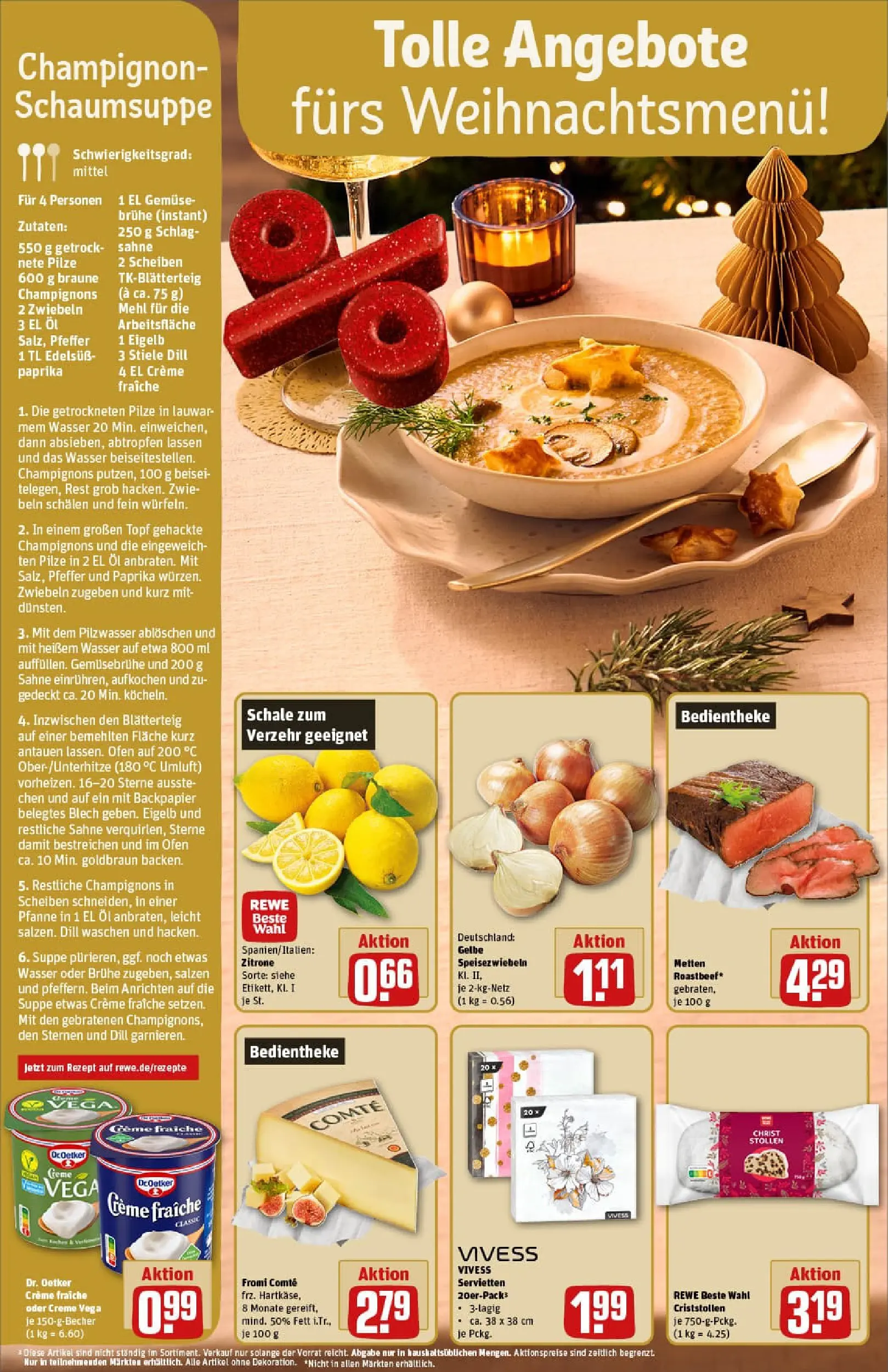 REWE Prospekt ab 15.12.2025 zum Blättern » Angebote | Seite: 2 | Produkte: Mehl, Creme, Champignons, Zwiebeln