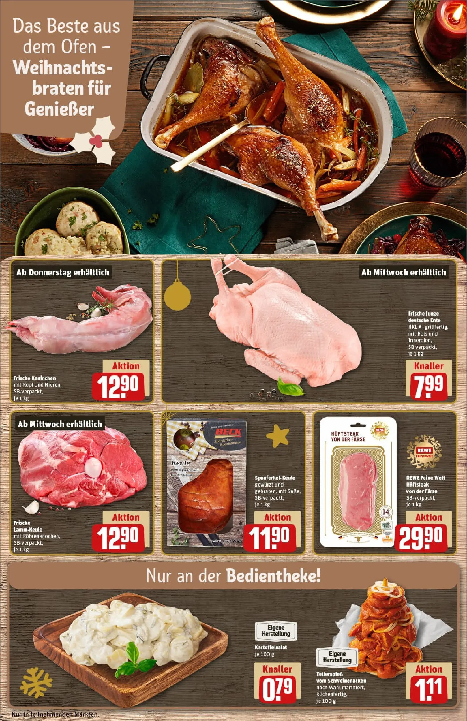 REWE Prospekt ab 15.12.2025 zum Blättern » Angebote | Seite: 12 | Produkte: Lammkeule, Kaninchen, Schweinenacken, Steak
