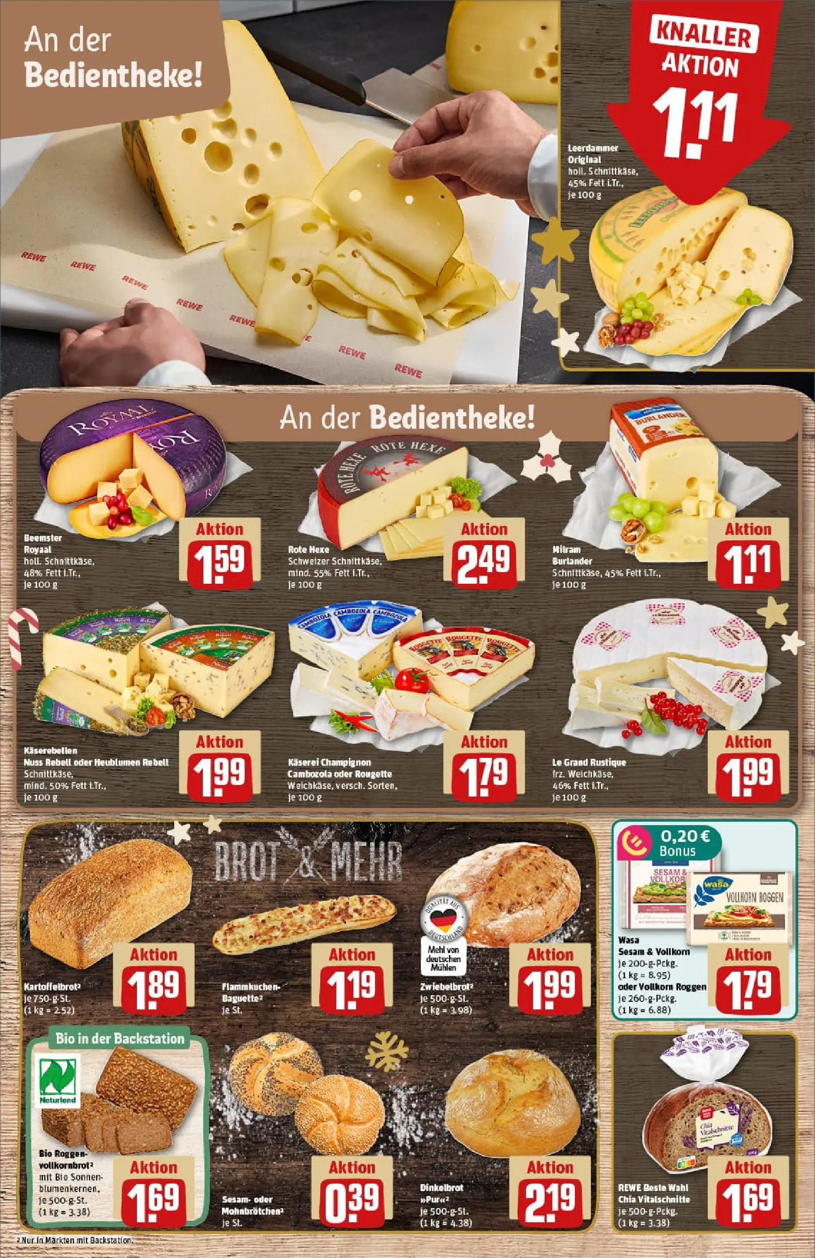 REWE Prospekt ab 15.12.2025 zum Blättern » Angebote | Seite: 13 | Produkte: Mehl, Baguette, Leerdammer, Milram