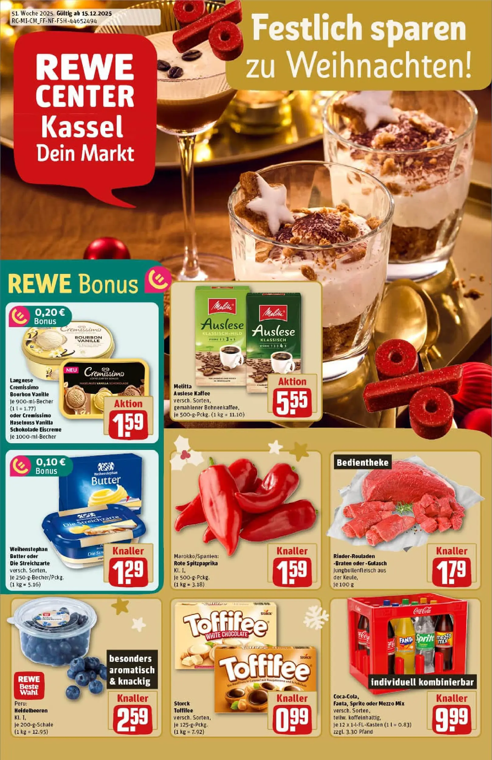 REWE Prospekt ab 15.12.2025 zum Blättern » Angebote | Seite: 1 | Produkte: Melitta, Mezzo mix, Butter, Kaffee