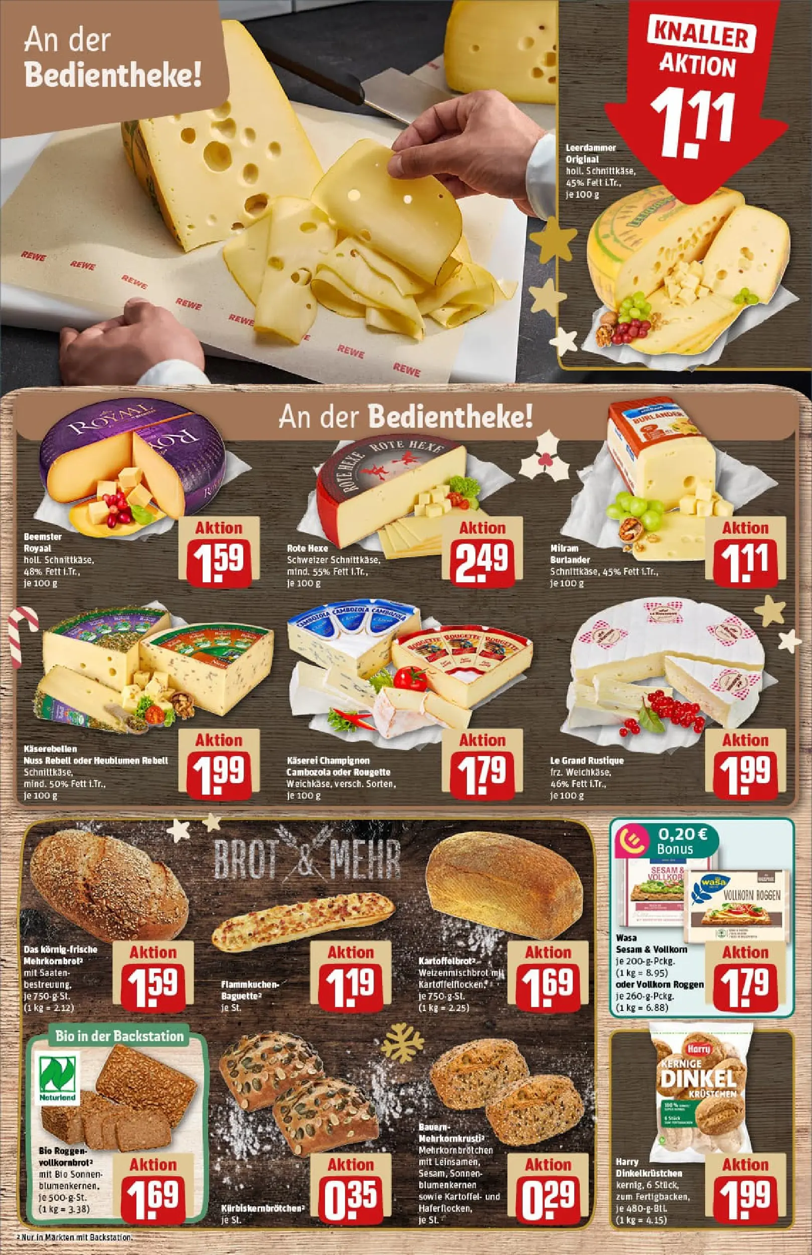 REWE Prospekt ab 15.12.2025 zum Blättern » Angebote | Seite: 13 | Produkte: Baguette, Leerdammer, Milram, Brot