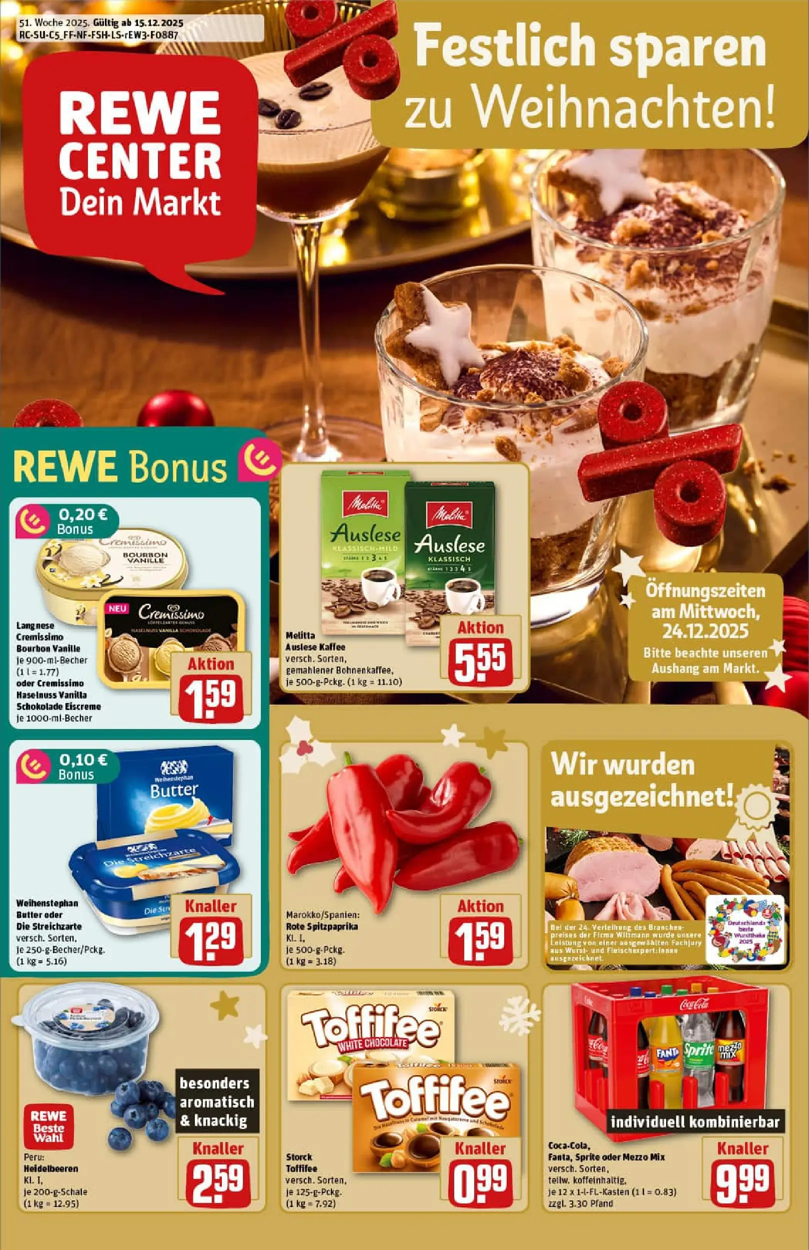 REWE Prospekt ab 15.12.2025 zum Blättern » Angebote | Seite: 1 | Produkte: Mezzo mix, Sprite, Butter, Toffifee