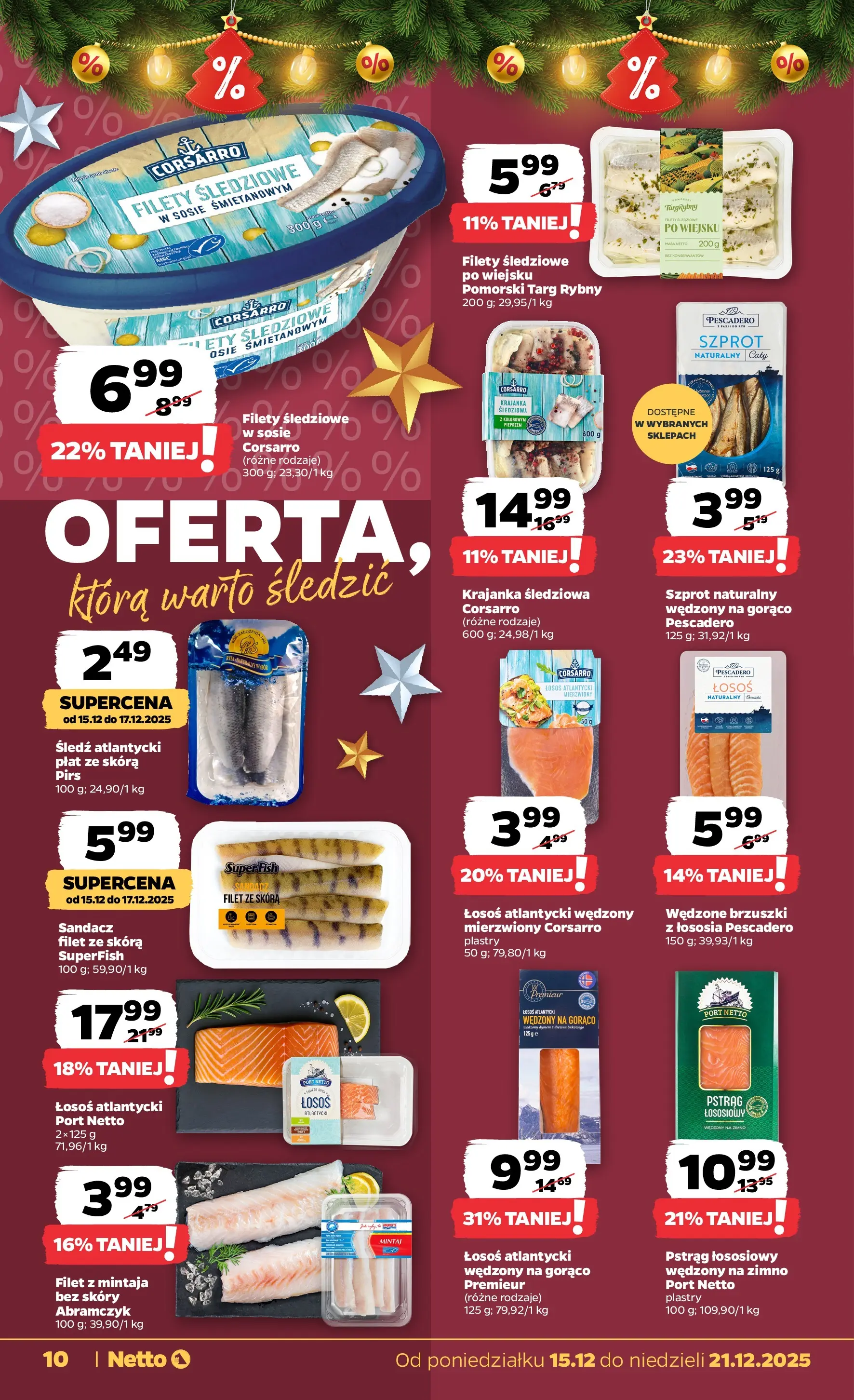 Netto gazetka - Spożywcza od 15.12.2025 - Aktualne promocje | Strona: 10 | Produkty: Śledź, Pstrąg, Mintaj, Łosoś