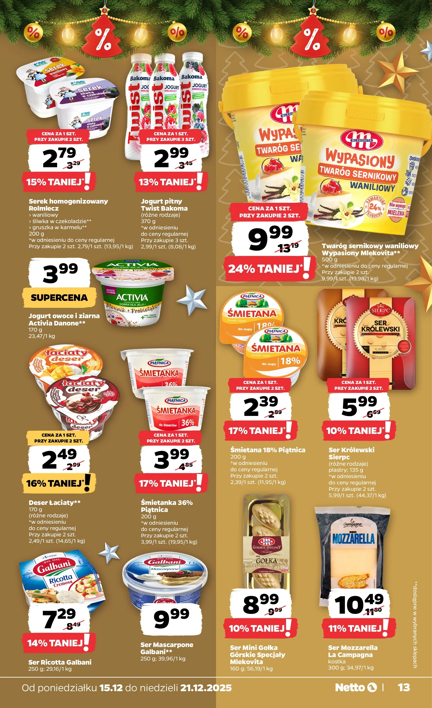 Netto gazetka - Spożywcza od 15.12.2025 - Aktualne promocje | Strona: 13 | Produkty: Jogurt pitny, Mascarpone, Jogurt, Brownie