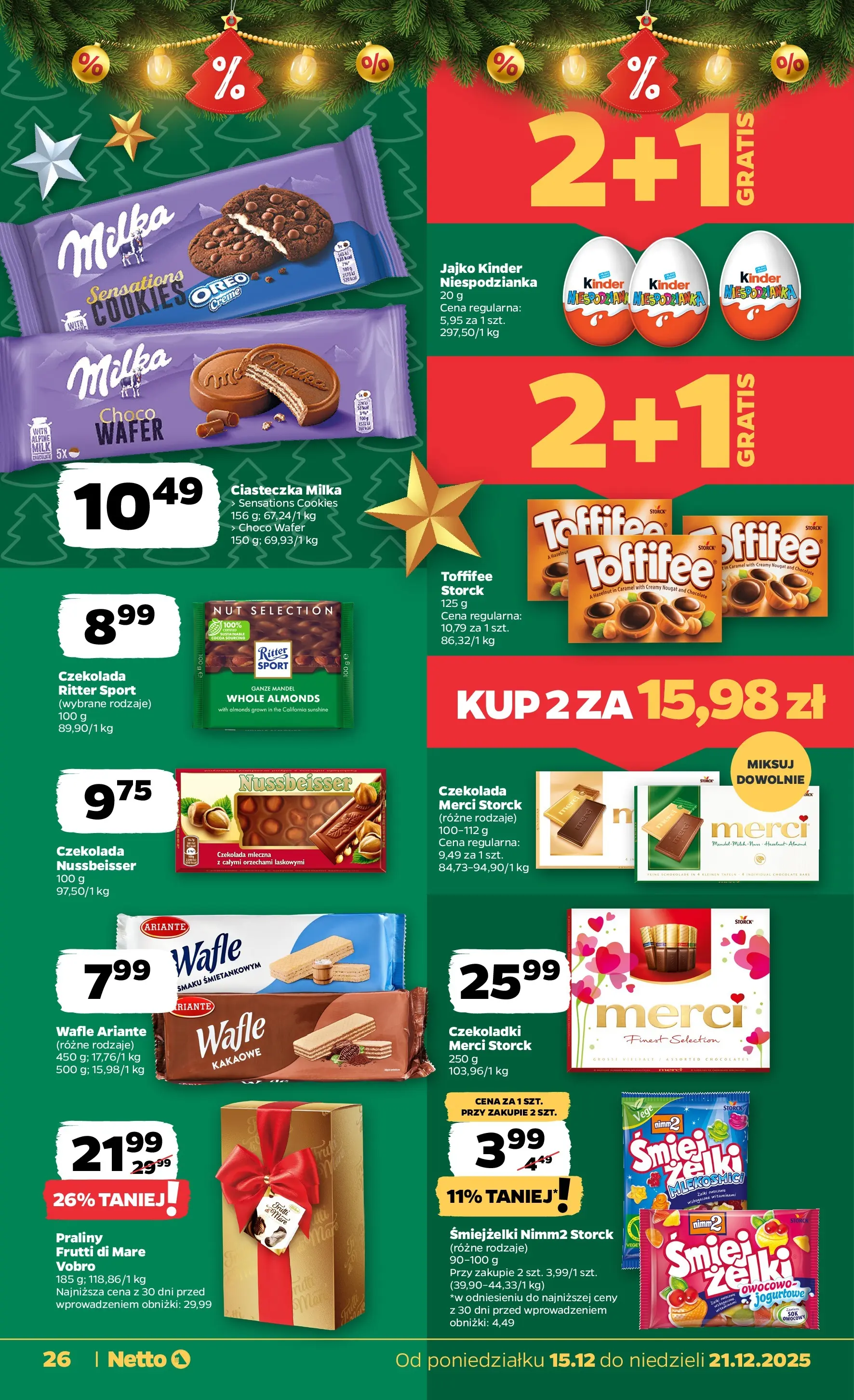 Netto gazetka - Spożywcza od 15.12.2025 - Aktualne promocje | Strona: 26 | Produkty: Wafle, Czekolada mleczna, Toffifee, Frutti di Mare