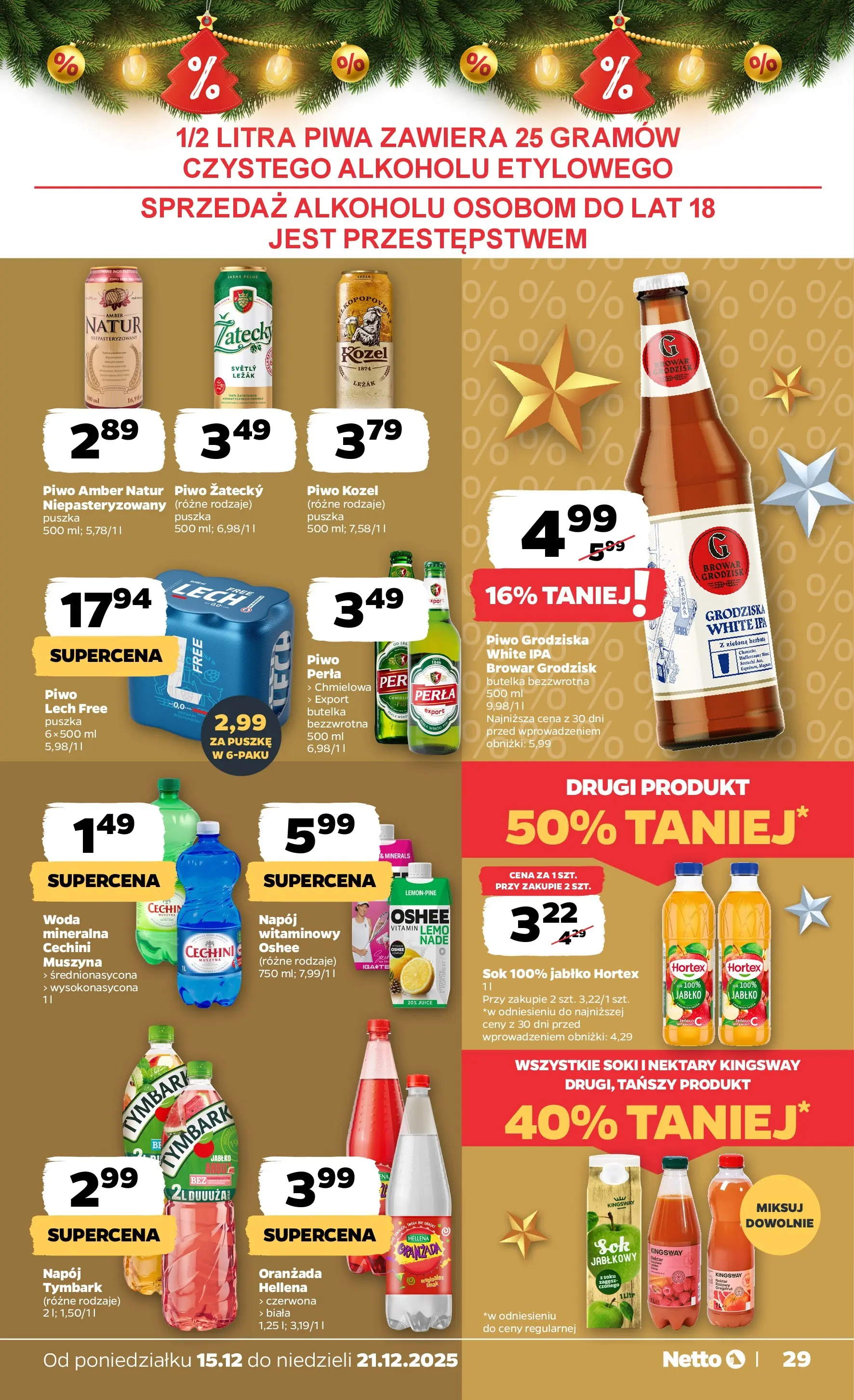 Netto gazetka - Spożywcza od 15.12.2025 - Aktualne promocje | Strona: 29 | Produkty: Leżak, Sok, Piwo, Piwo kozel