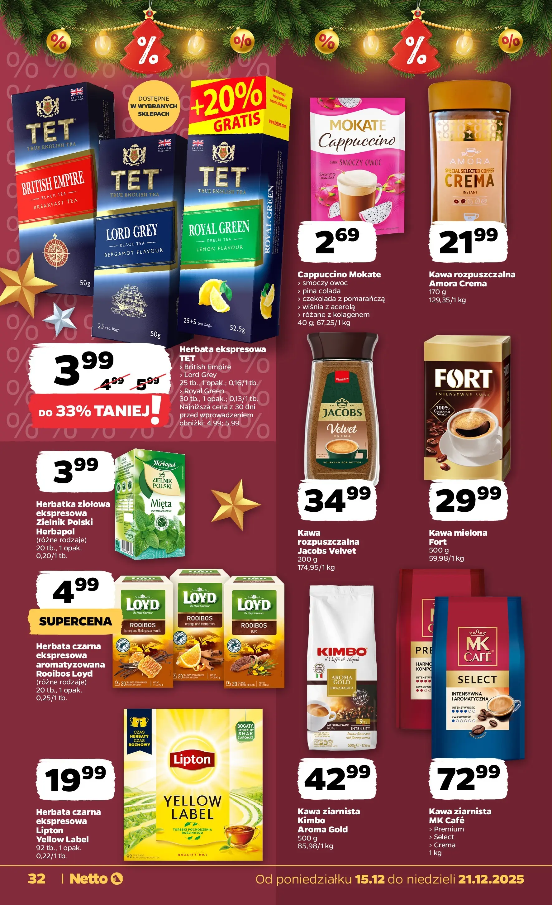 Netto gazetka - Spożywcza od 15.12.2025 - Aktualne promocje | Strona: 32 | Produkty: Kawa ziarnista, Kawa rozpuszczalna, Cappuccino, Torebki