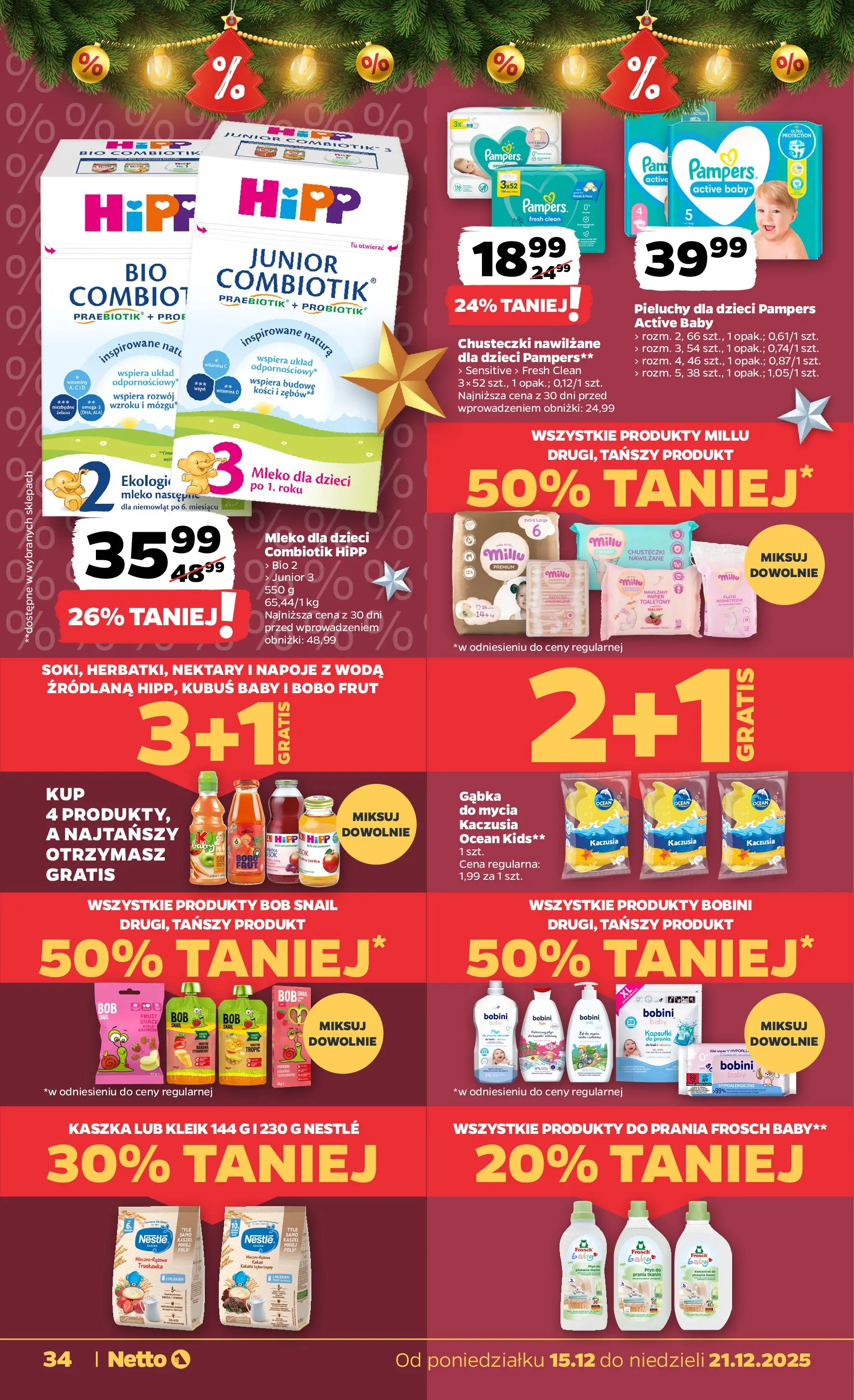 Netto gazetka - Spożywcza od 15.12.2025 - Aktualne promocje | Strona: 34 | Produkty: Maliny, Papier toaletowy, Pampers, Gąbka