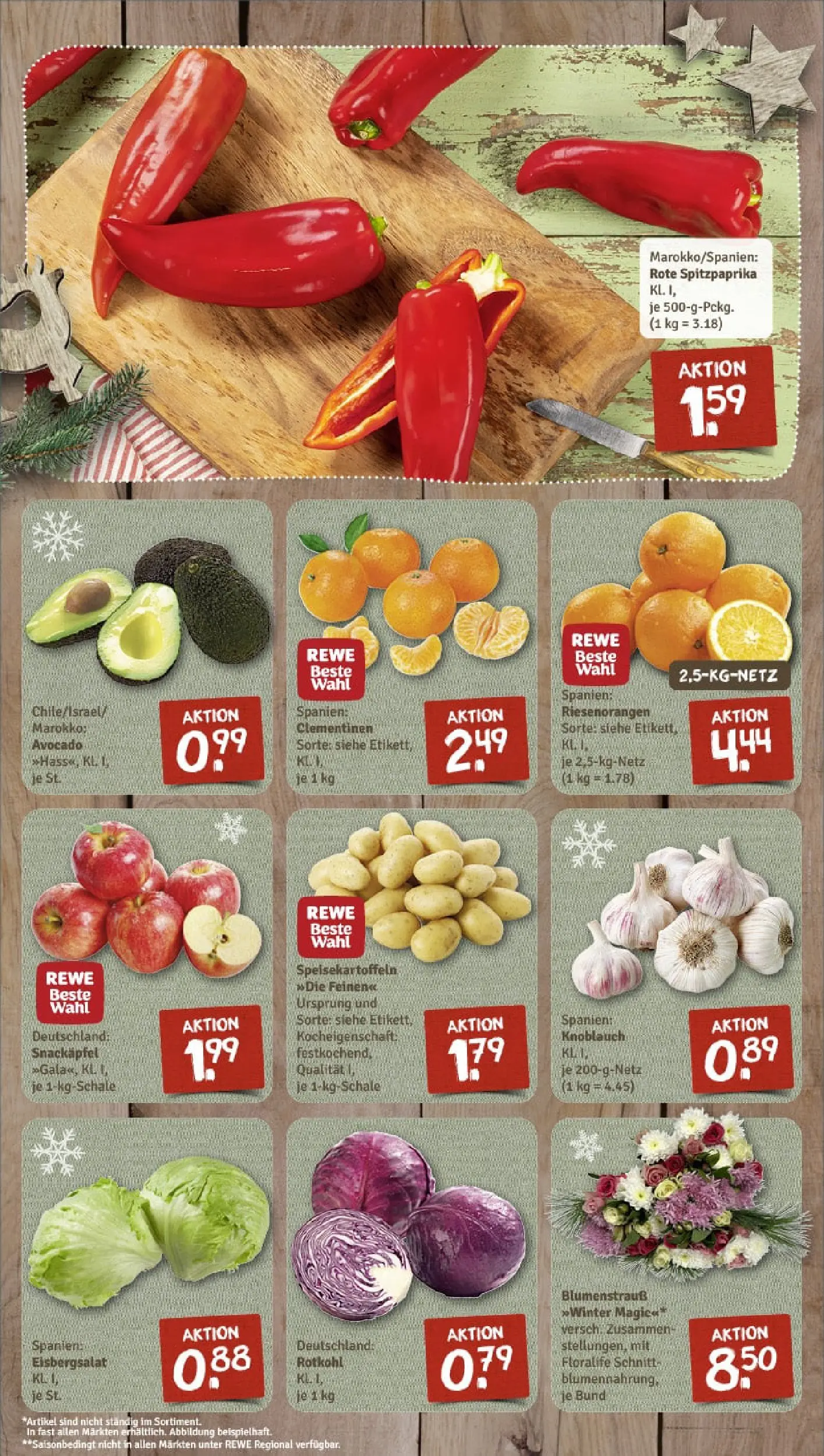 REWE Prospekt ab 15.12.2025 zum Blättern » Angebote | Seite: 4 | Produkte: Rotkohl, Eisbergsalat, Apple, Avocado