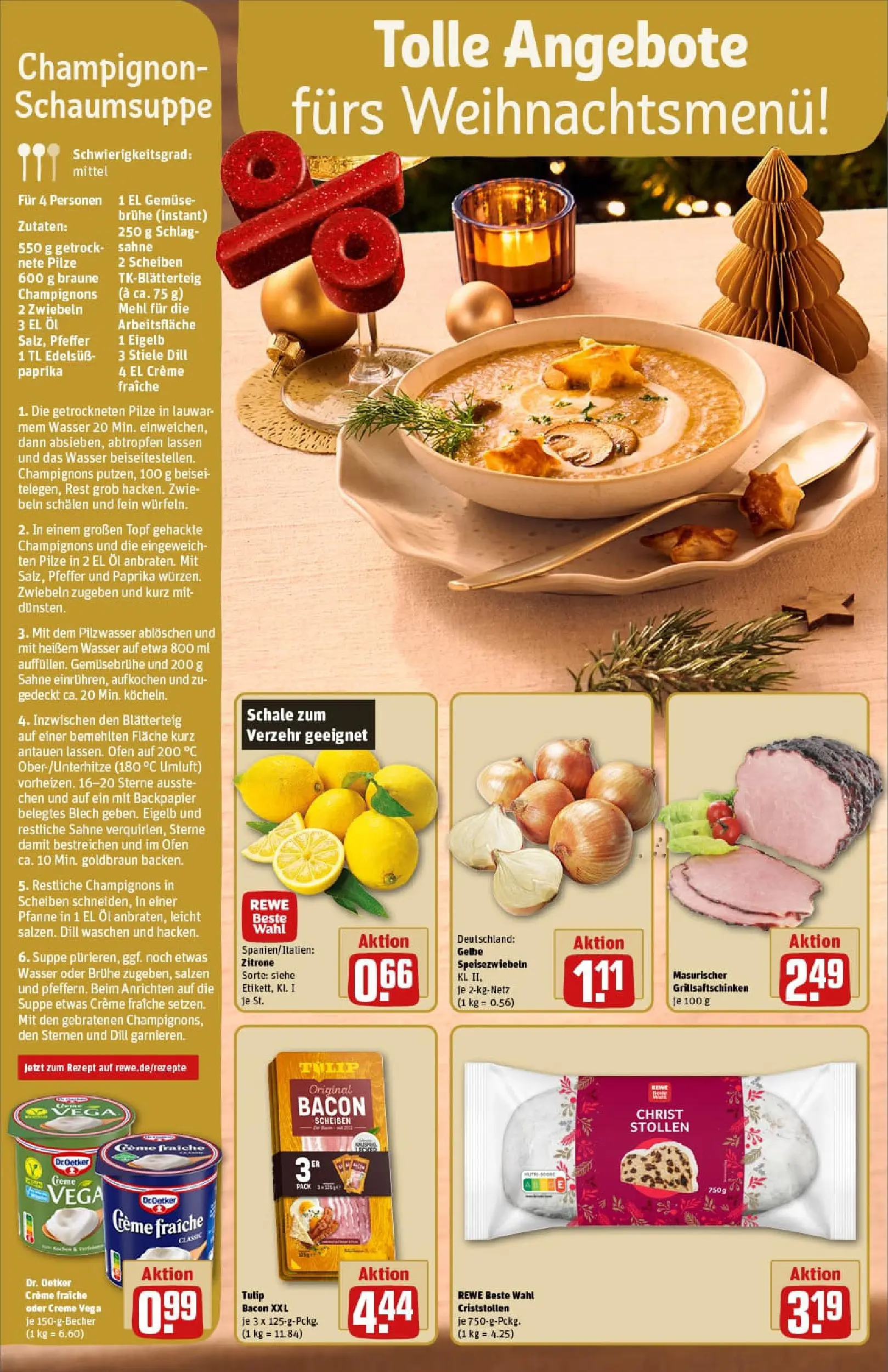 REWE Prospekt ab 15.12.2025 zum Blättern » Angebote | Seite: 4 | Produkte: Mehl, Creme, Zwiebeln, Pfeffer