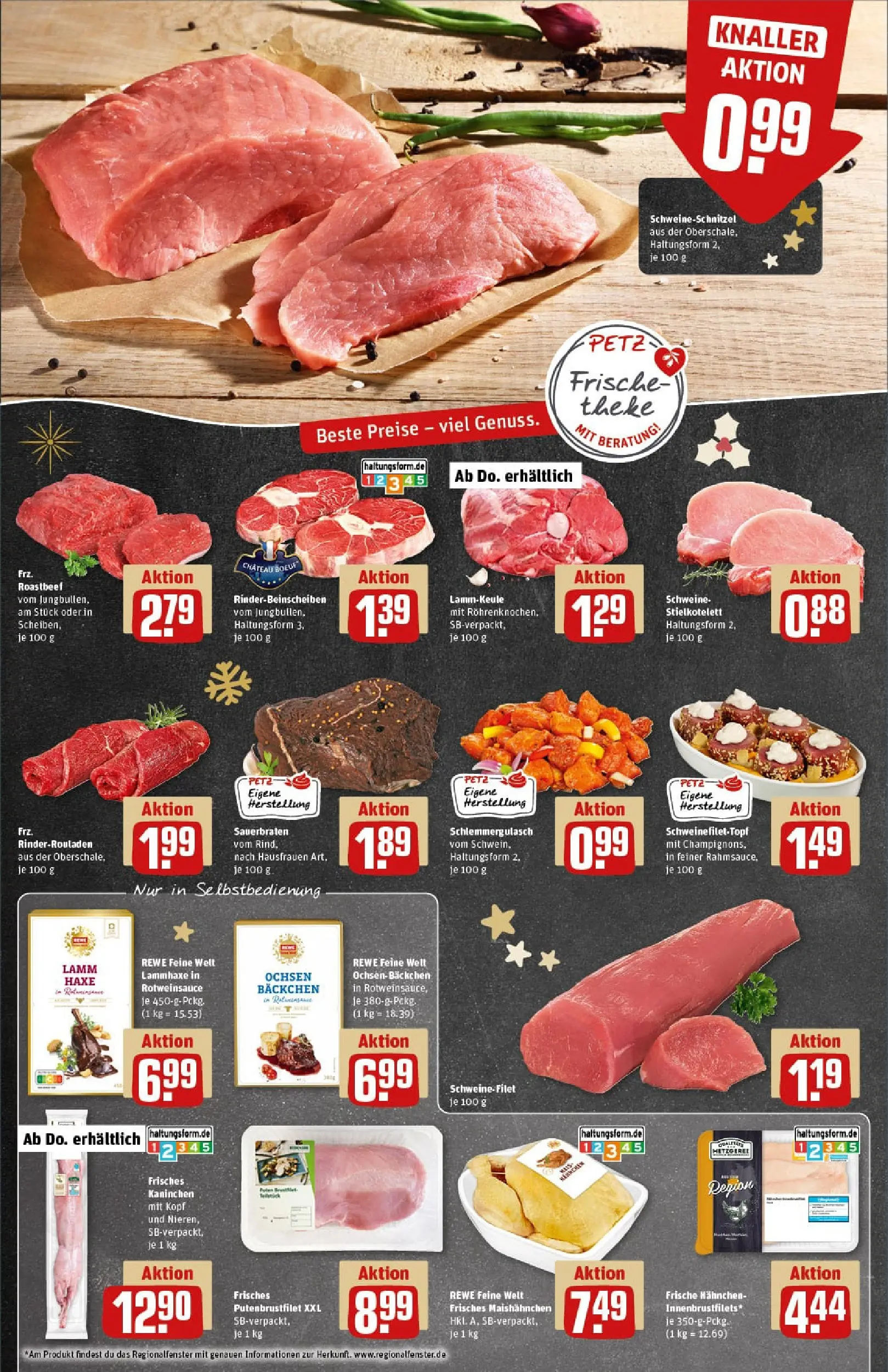 REWE Prospekt ab 15.12.2025 zum Blättern » Angebote | Seite: 8 | Produkte: Lammkeule, Hahnchen, Kaninchen, Roastbeef