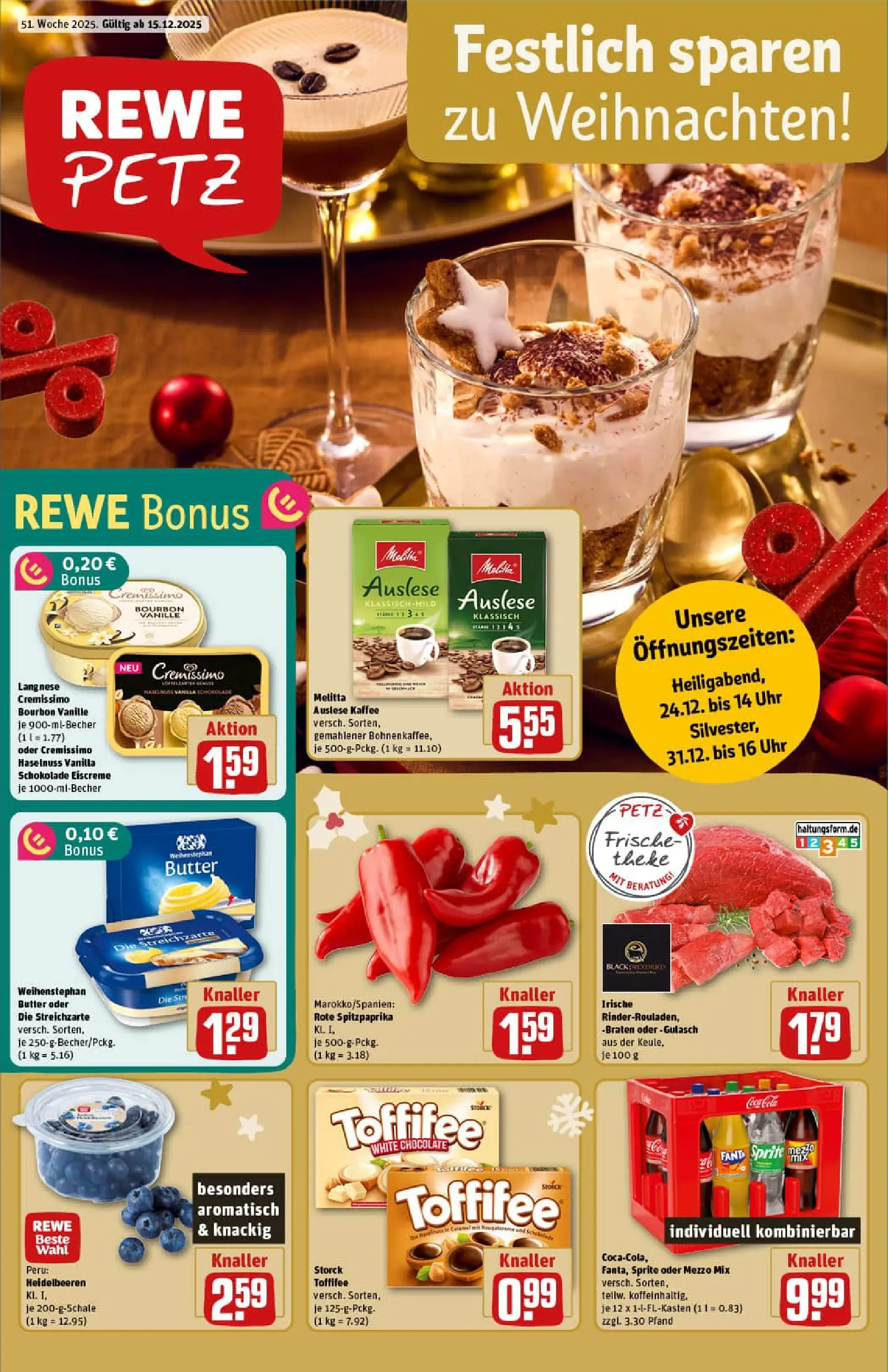 REWE Prospekt ab 15.12.2025 zum Blättern » Angebote | Seite: 1 | Produkte: Mezzo mix, Theke, Heidelbeeren, Toffifee