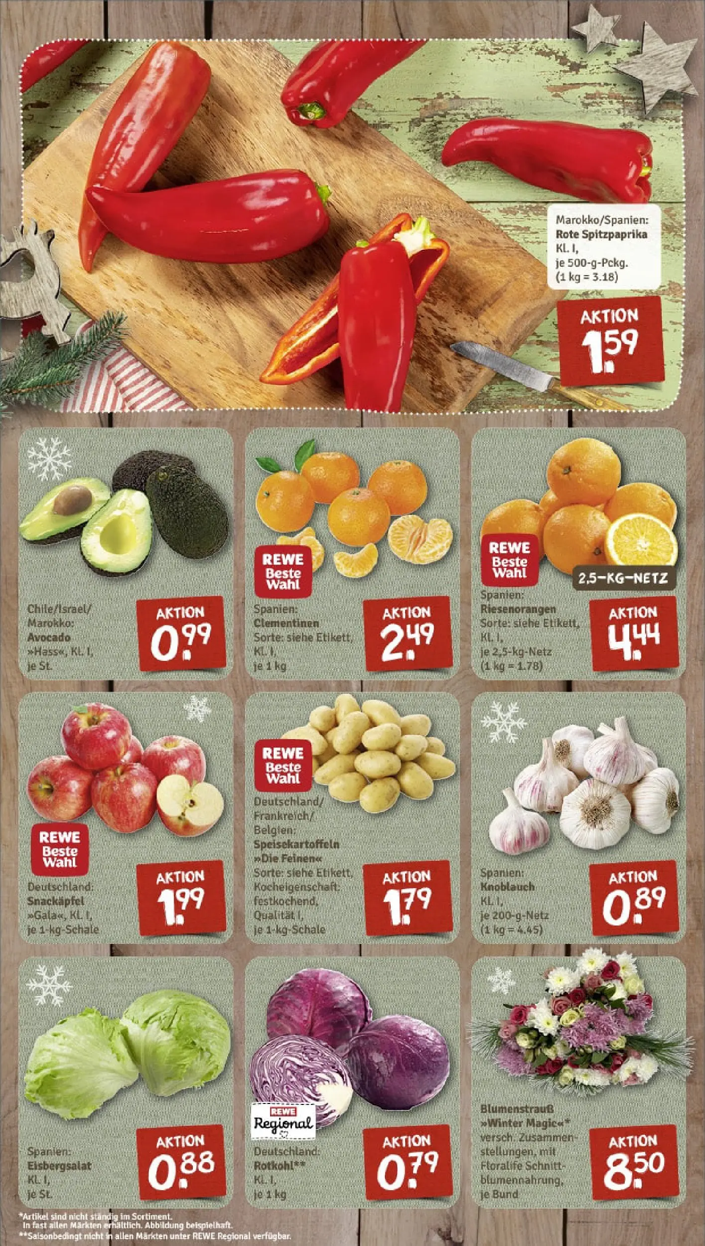 REWE Prospekt ab 15.12.2025 zum Blättern » Angebote | Seite: 4 | Produkte: Rotkohl, Eisbergsalat, Avocado, Knoblauch