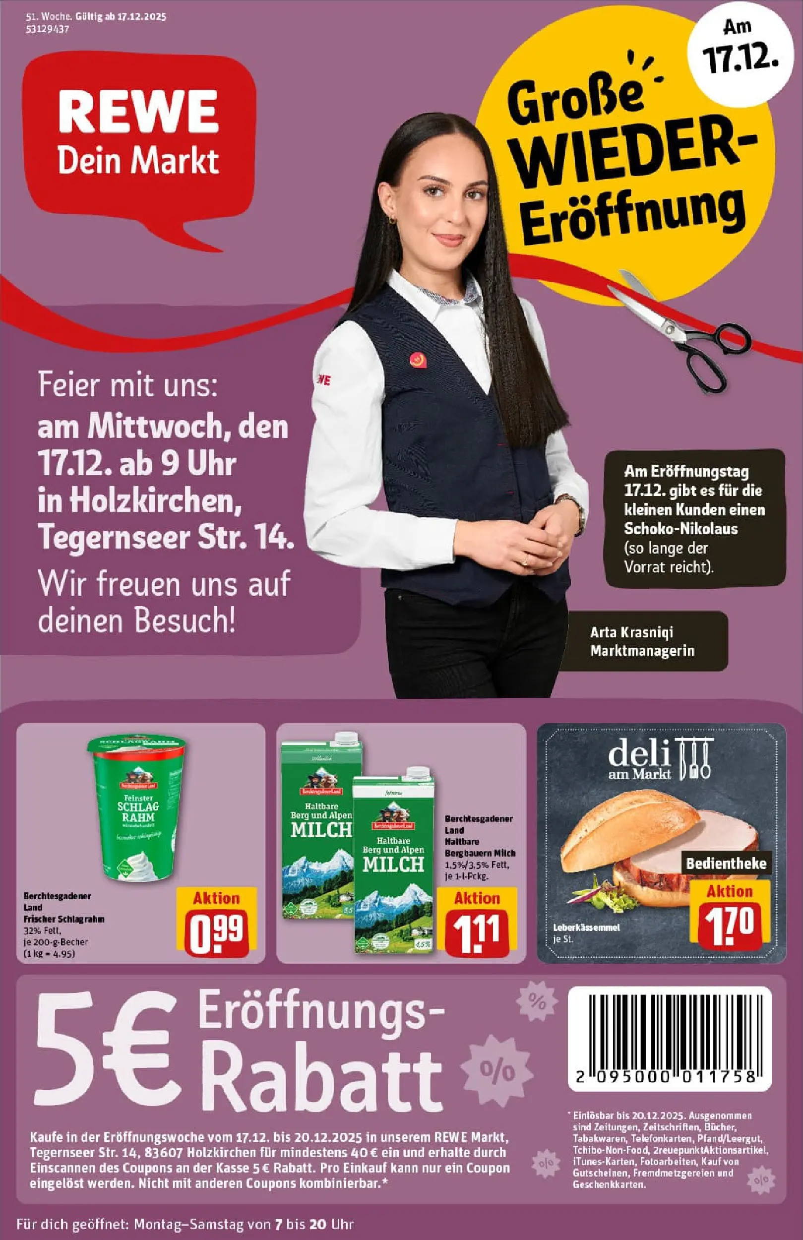 REWE Prospekt ab 15.12.2025 zum Blättern » Angebote | Seite: 1 | Produkte: Milch, Haltbare milch, Uhr